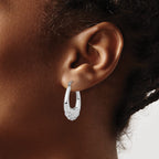 Sterling Silver Rhodium-Plated Polished Scalloped Oval Hoop Earrings - Sophia Jewelers