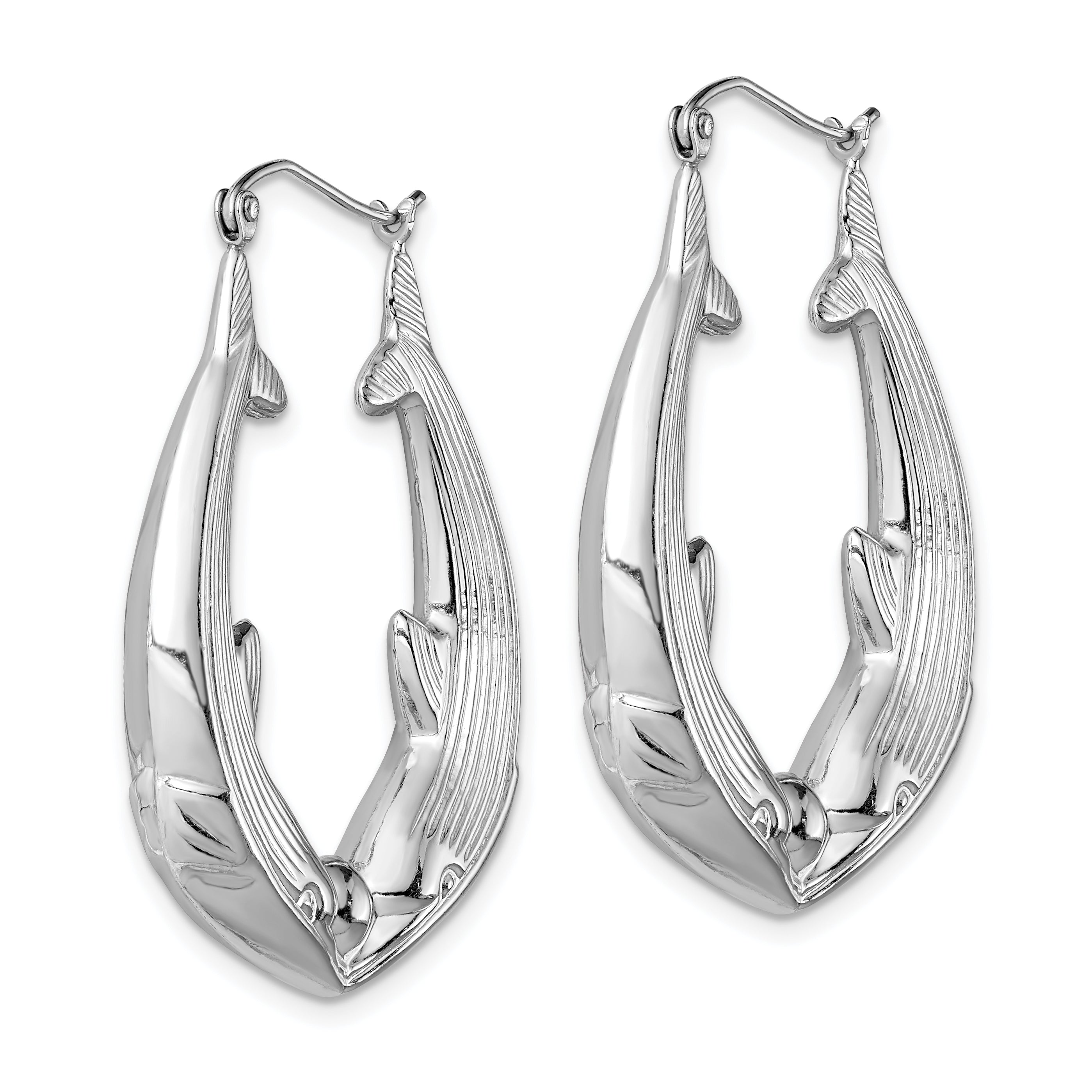 Sterling Silver Rhodium-plated Textured Dolphin Round Hoop Earrings Secondary image