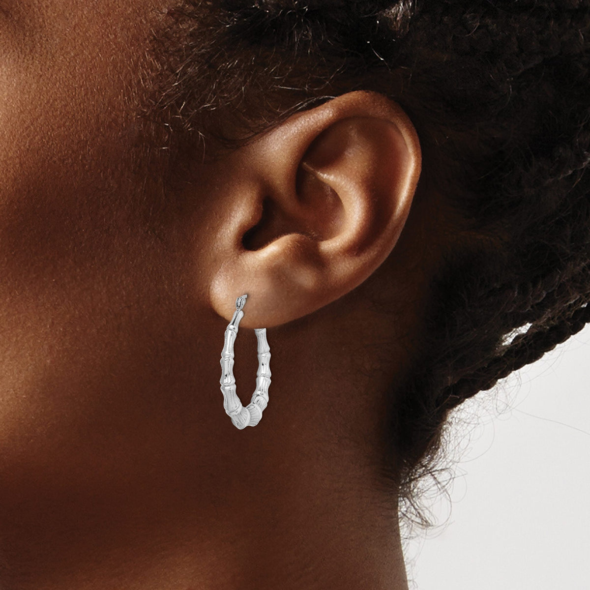 Sterling Silver Rhodium-Plated Bamboo Round Hoop Earrings, 29mm - Sophia Jewelers