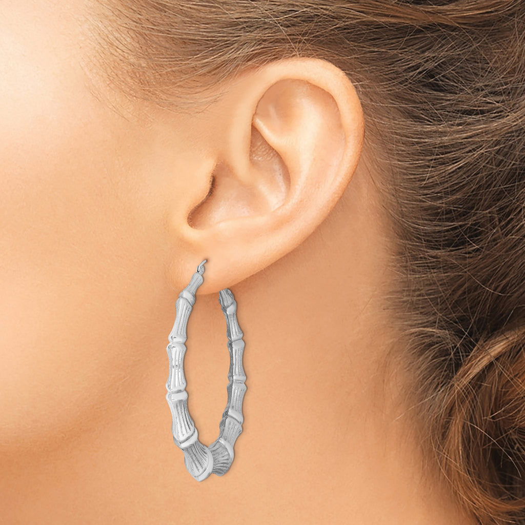Sterling Silver Rhodium-Plated Bamboo Round Hoop Earrings, 58mm - Sophia Jewelers