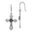 Sterling Silver Rhodium-plated Polished & Beaded Diamond Accent & Black CZ Passion Cross Dangle Earrings