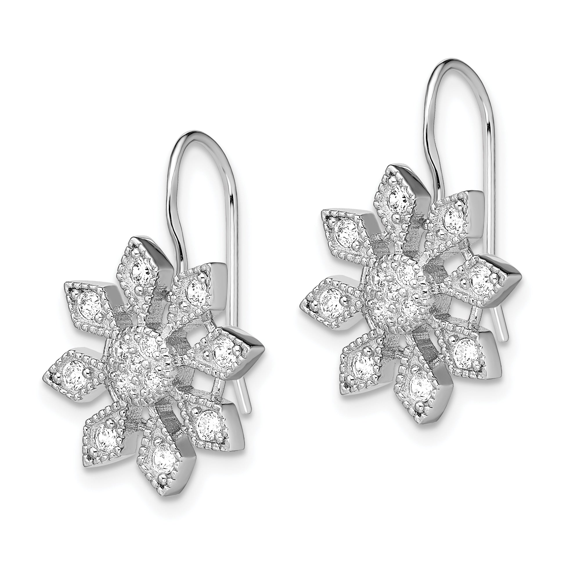 Sterling Silver Rhodium-plated CZ Snowflake Earrings Secondary image