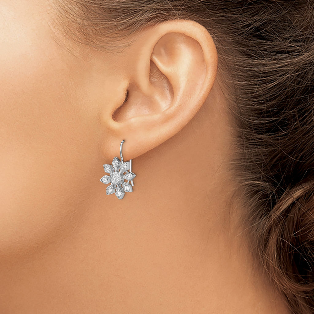 Cubic Zirconia Snowflake Earrings in Sterling Silver - Sophia Jewelers