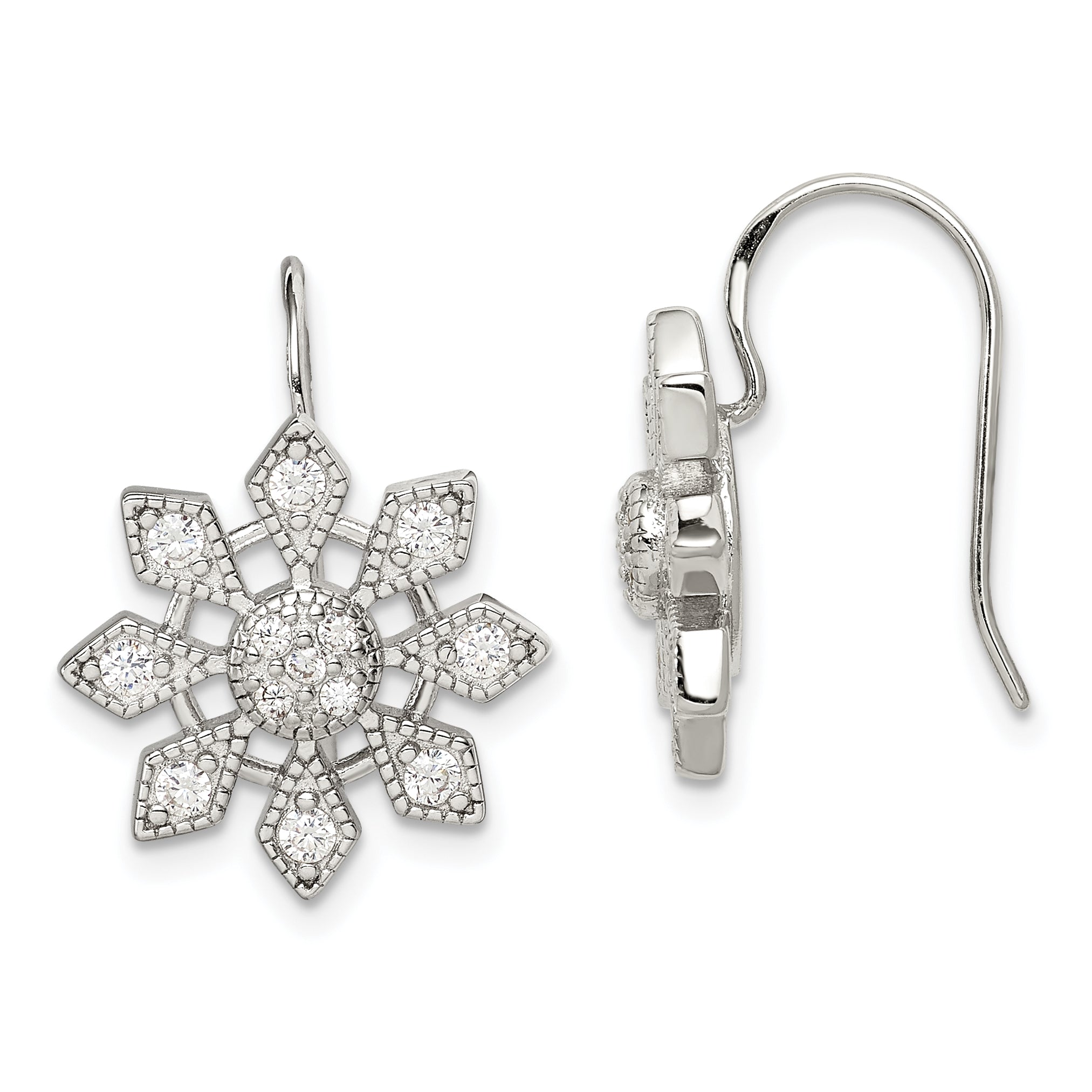 Sterling Silver Rhodium-plated CZ Snowflake Earrings Main image