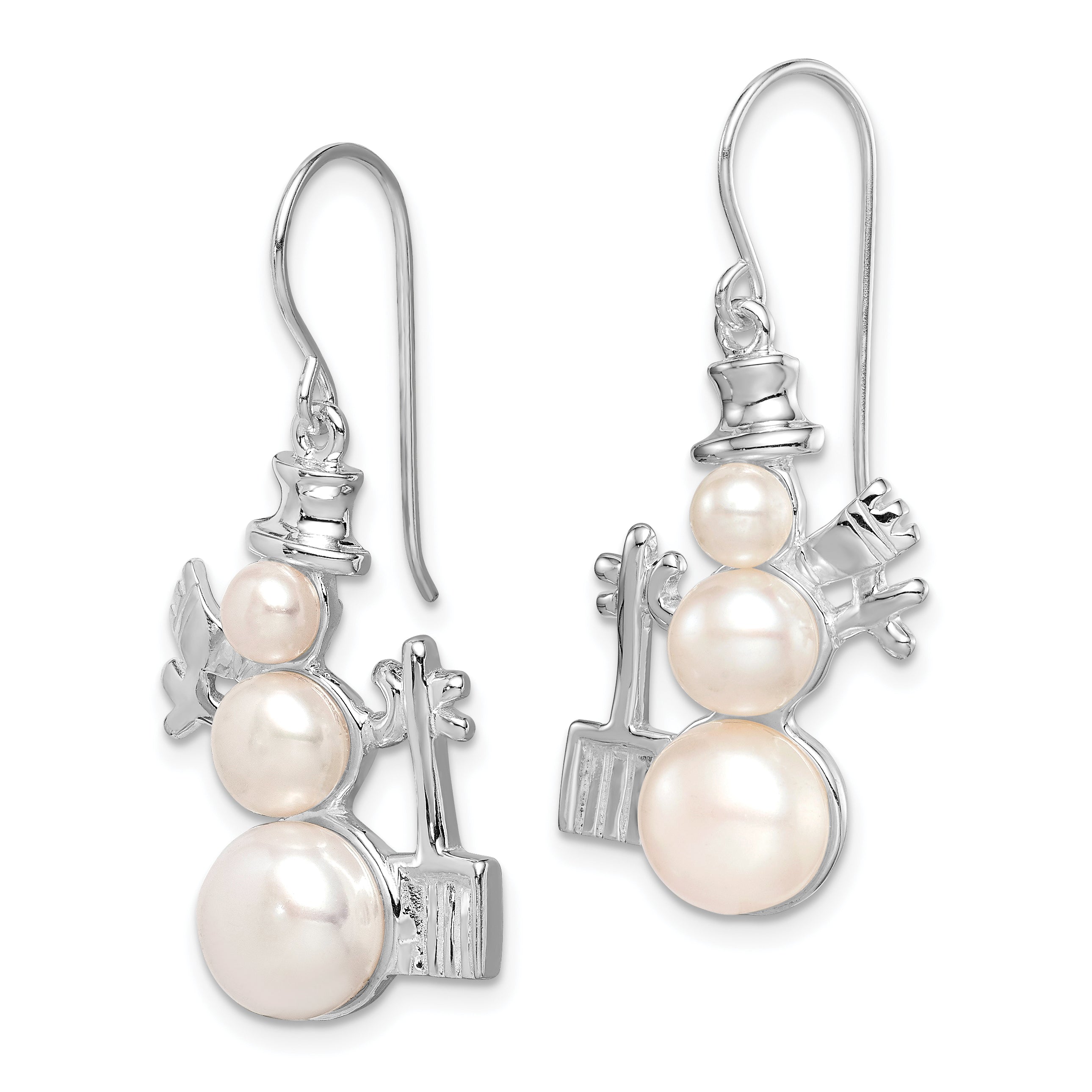 Sterling Silver FW Cultured Pearl Snowman Earrings Secondary image