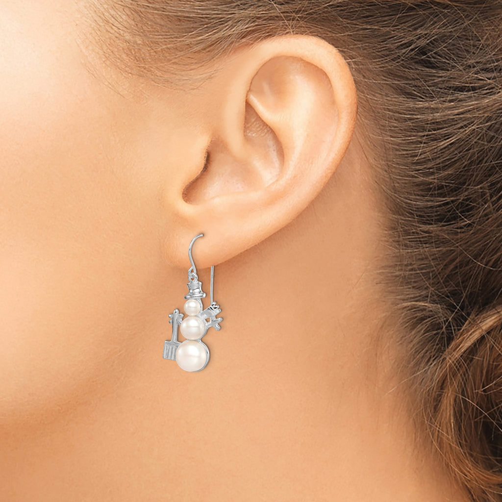 Freshwater Pearl Snowman Dangle Earrings in Sterling Silver - Sophia Jewelers