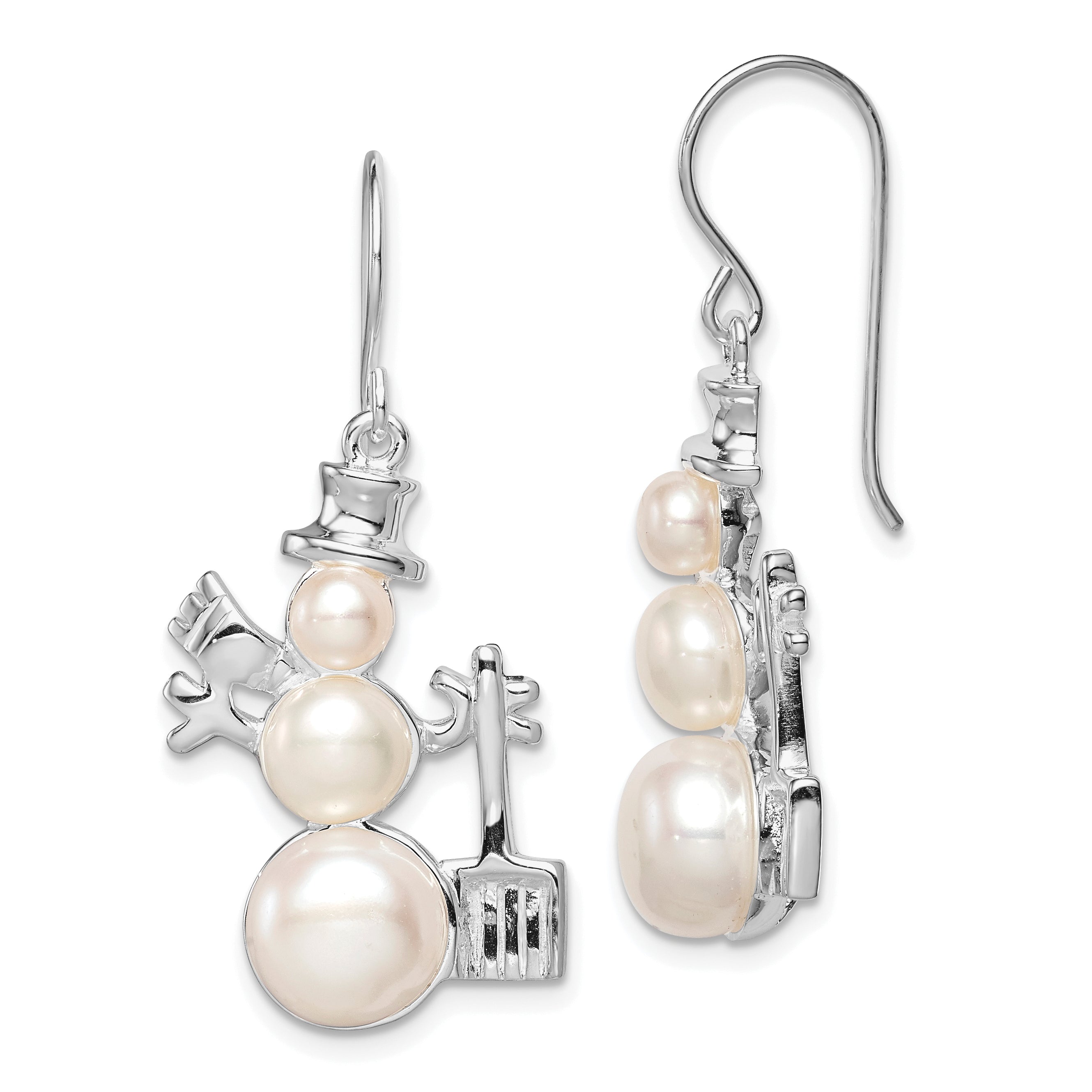 Sterling Silver FW Cultured Pearl Snowman Earrings Main image