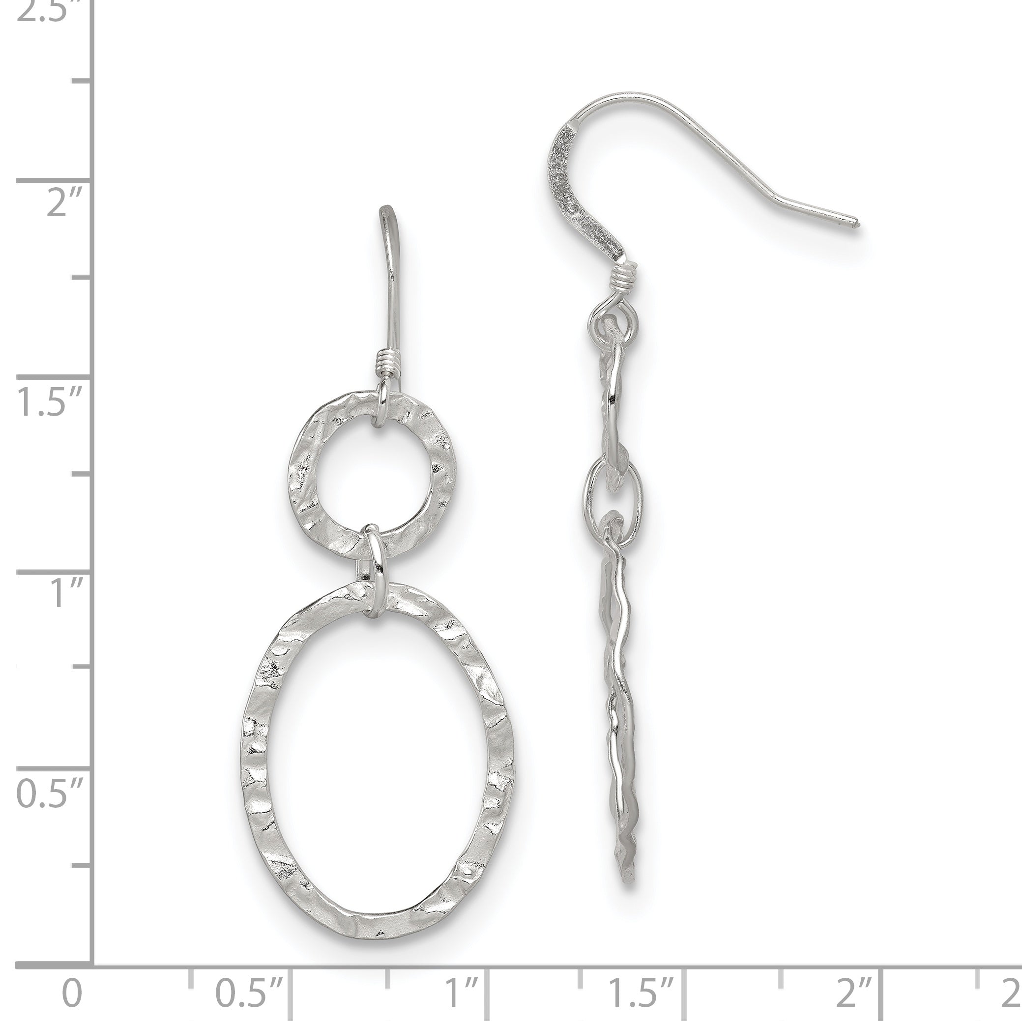 Sterling Silver Rhod-plated Polished & Hammered Circle & Oval Dangle Earrin