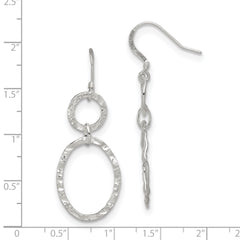 Sterling Silver Rhod-plated Polished & Hammered Circle & Oval Dangle Earrin