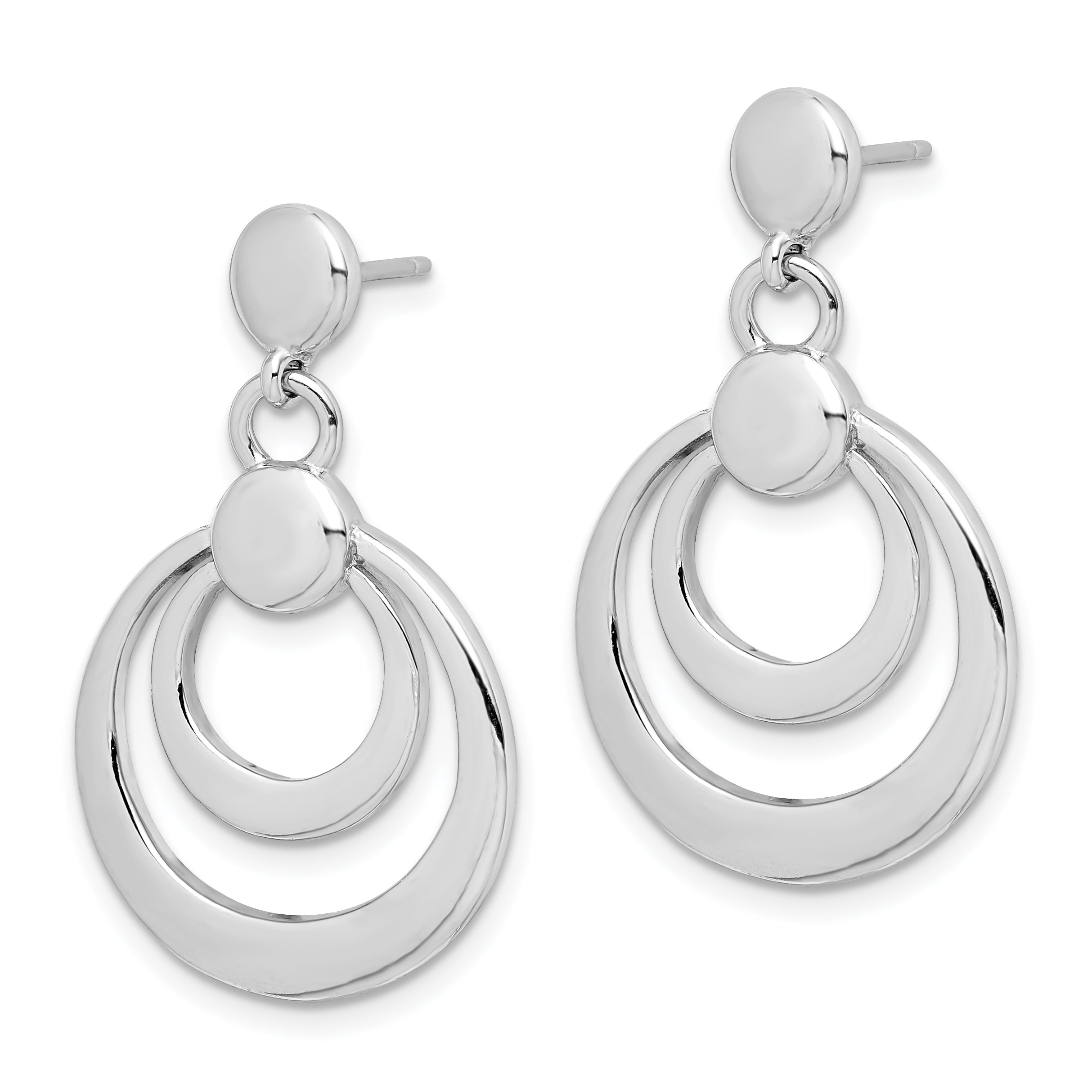 Sterling Silver Rhodium-plated Polished Double Circle Post Dangle Earrings Secondary image