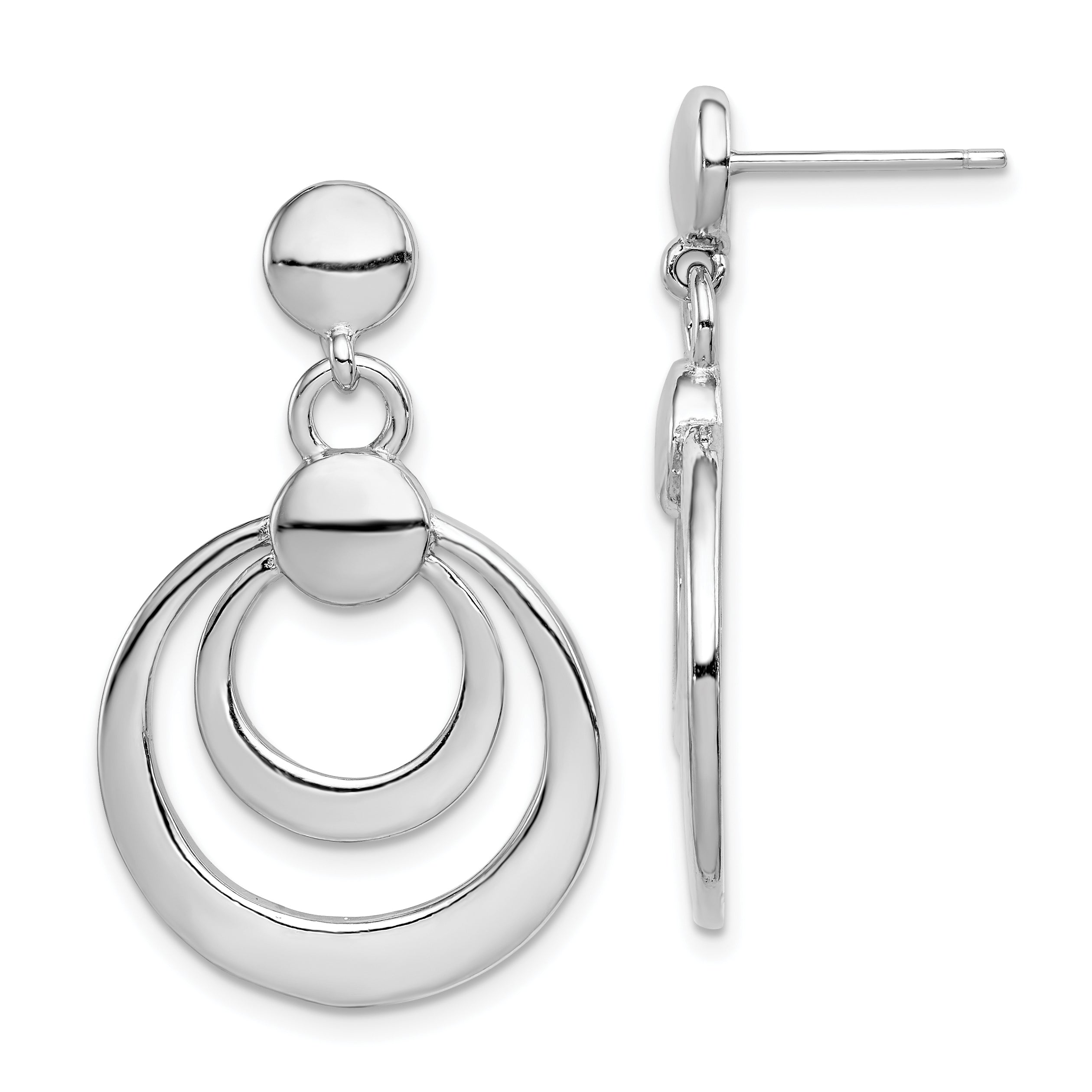 Sterling Silver Rhodium-plated Polished Double Circle Post Dangle Earrings Main image