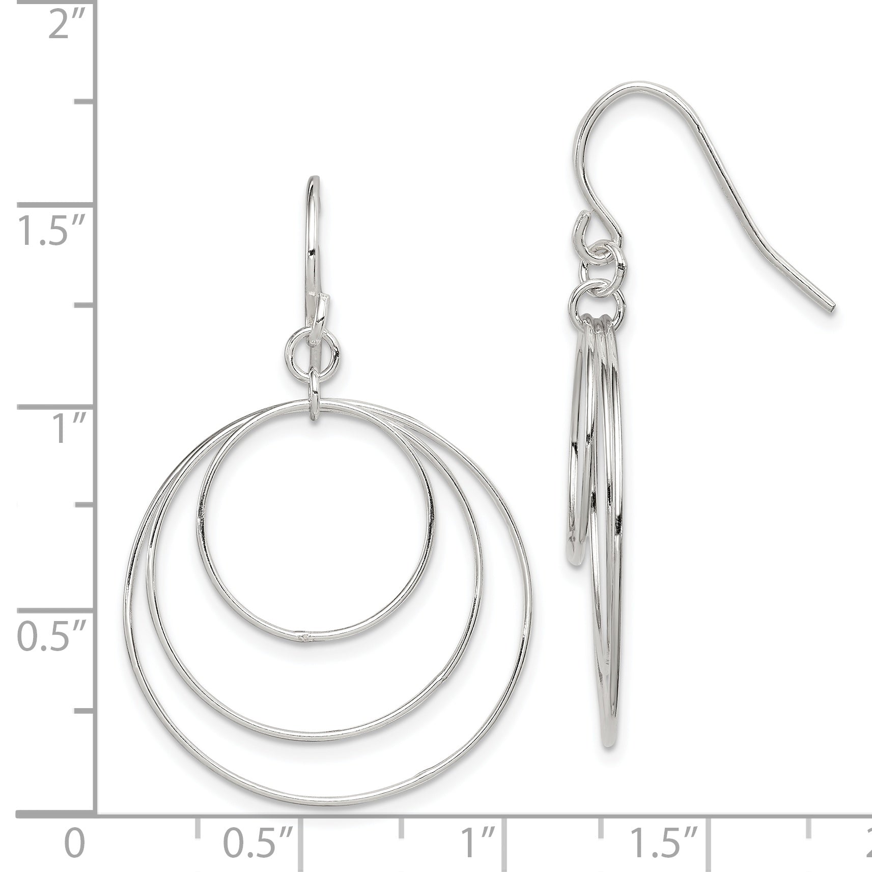Sterling Silver Polished Fancy Triple Circle Dangle Earrings