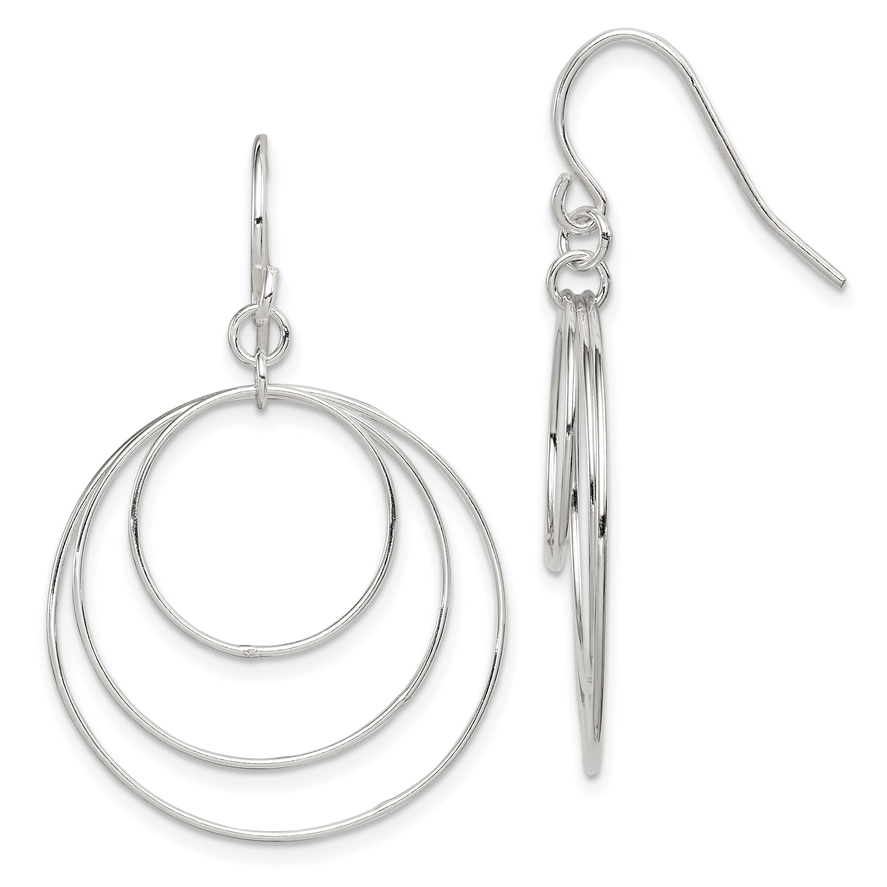 Sterling Silver Polished Fancy Triple Circle Dangle Earrings Main image