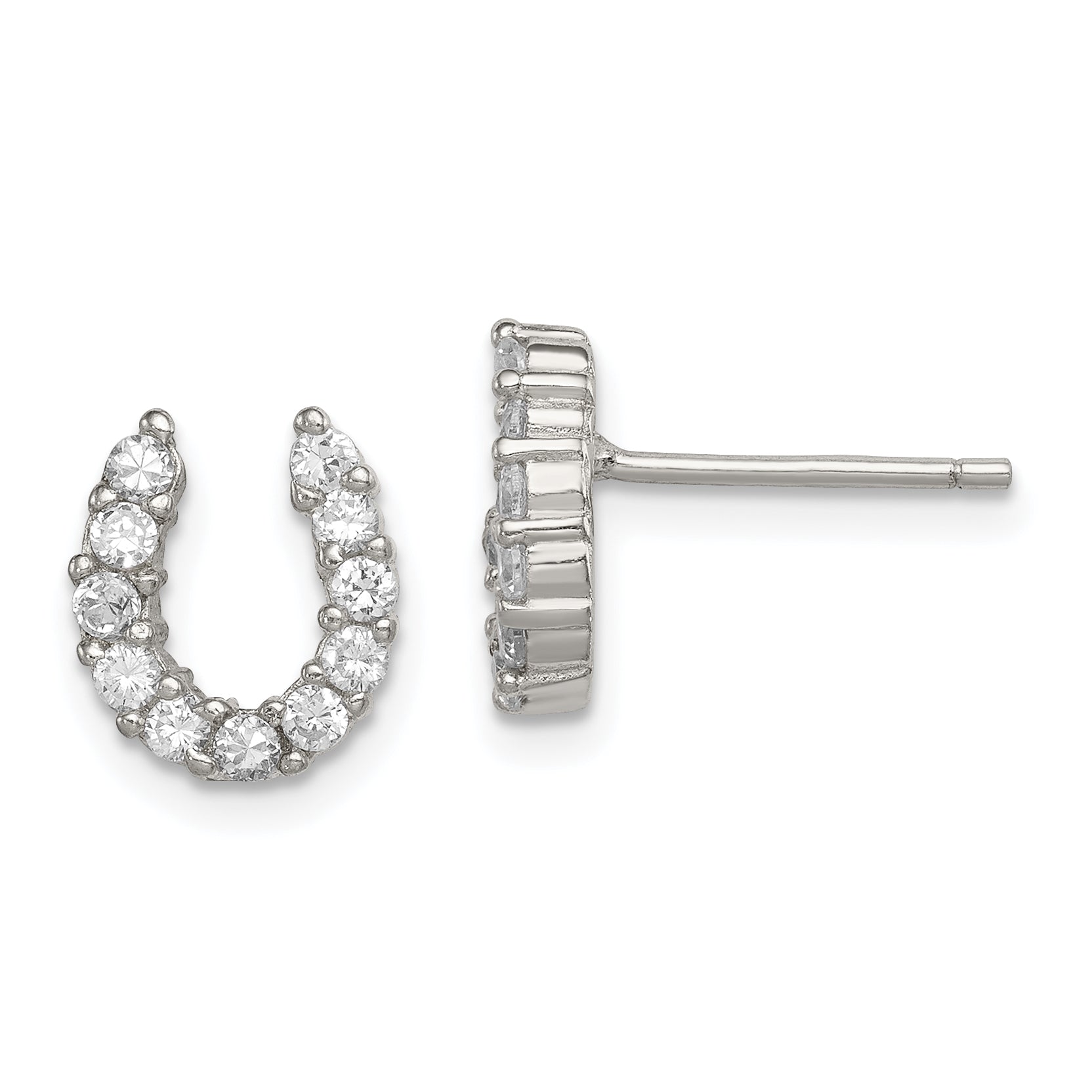Sterling Silver Rhodium-plated CZ Horseshoe Post Earrings Main image
