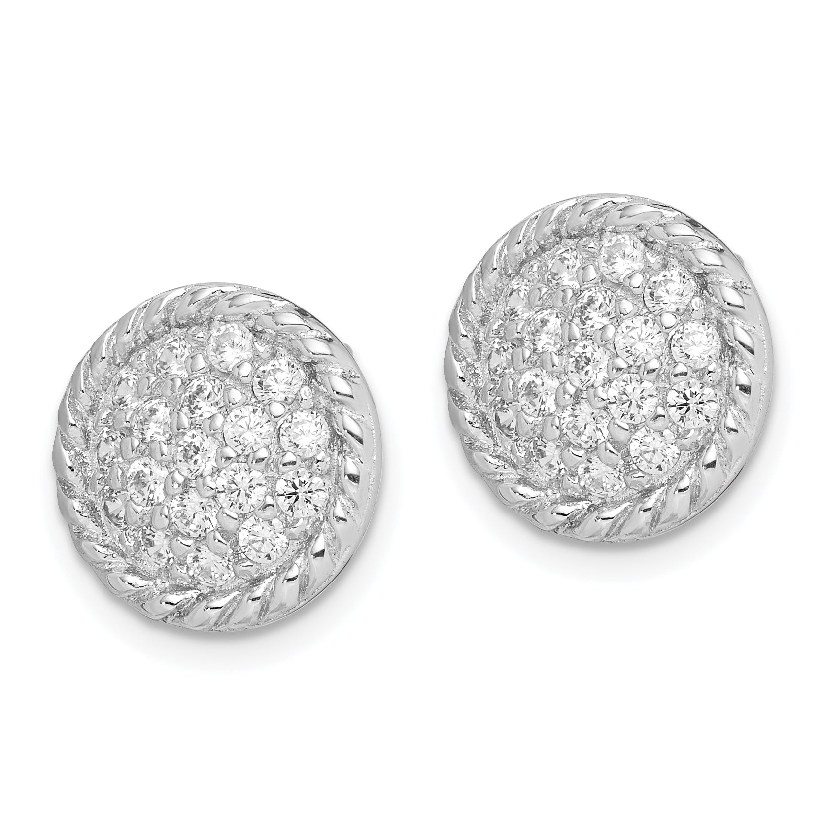 Sterling Silver Rhodium-plated Polished & Twisted CZ Circle Post Earrings Secondary image