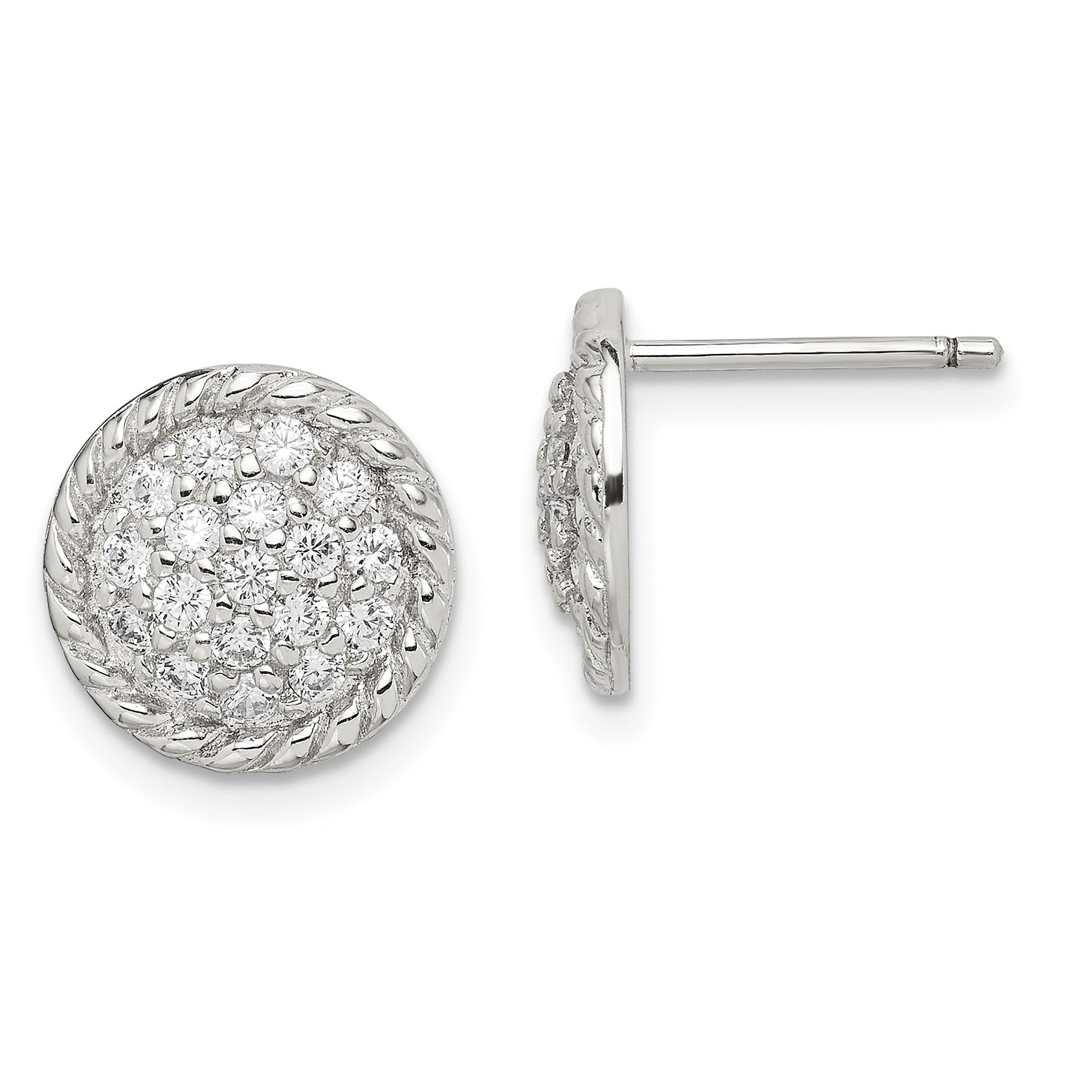 Sterling Silver Rhodium-plated Polished & Twisted CZ Circle Post Earrings Main image