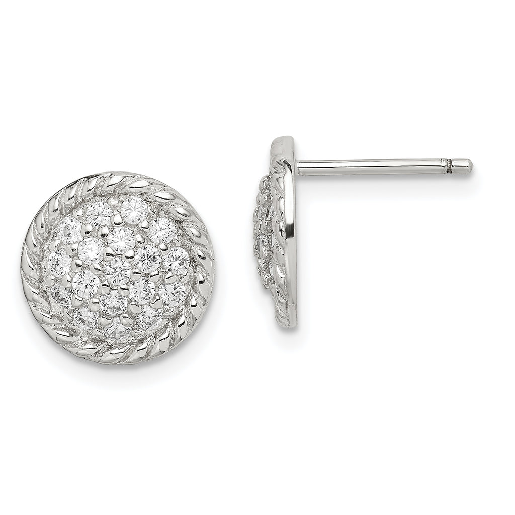 Sterling Silver Rhodium-plated Polished & Twisted CZ Circle Post Earrings