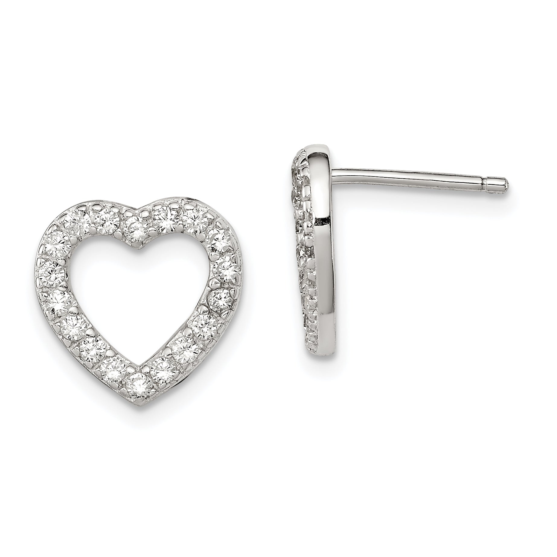 Sterling Silver Rhodium-plated CZ Open Heart Post Earrings Main image