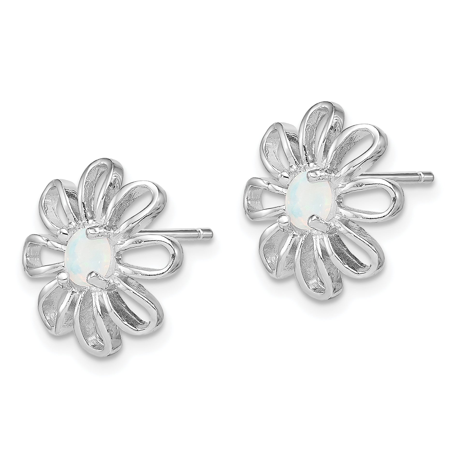 Sterling Silver Rhodium-plated Created Opal Daisy Post Earrings Secondary image
