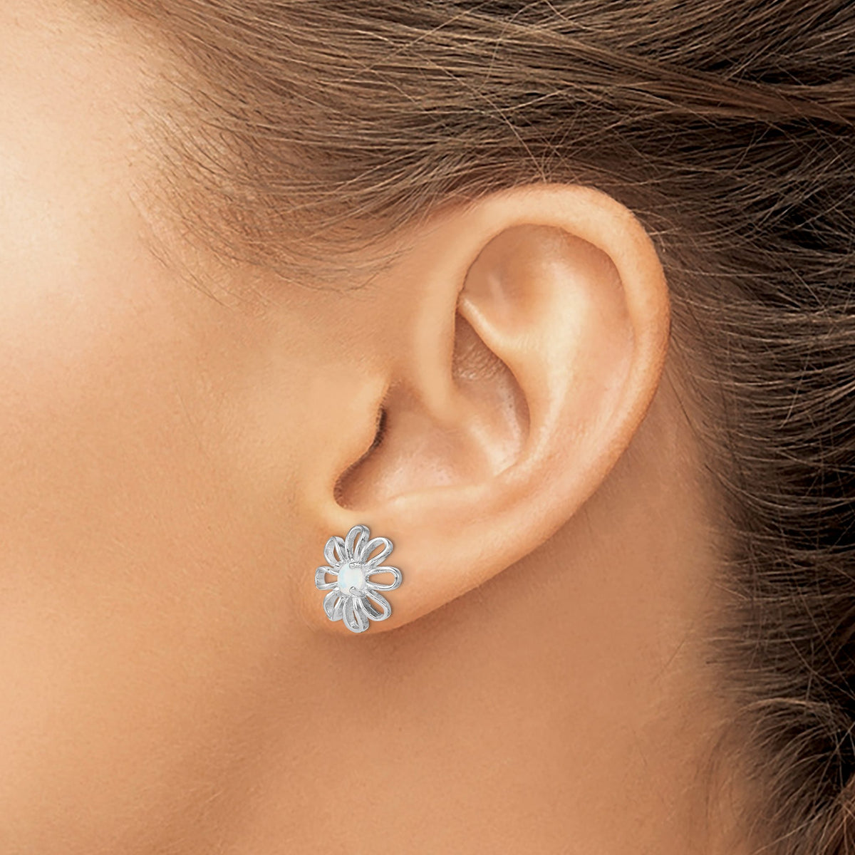 Created Opal Daisy Stud Earrings in Sterling Silver, 14mm - Sophia Jewelers