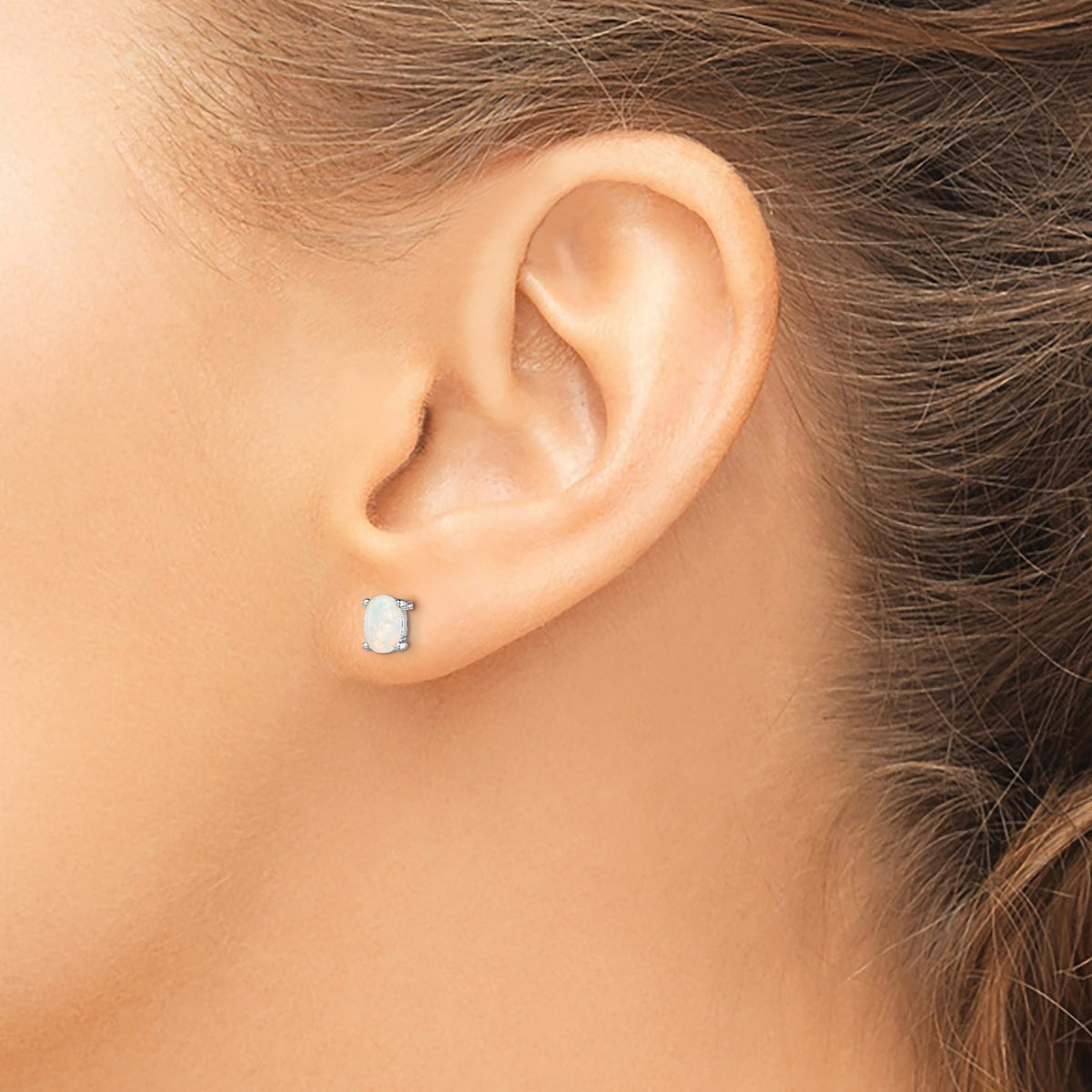 Sterling Silver Rhodium-Plated Lab-Created Opal Post Earrings, 6mm - Sophia Jewelers