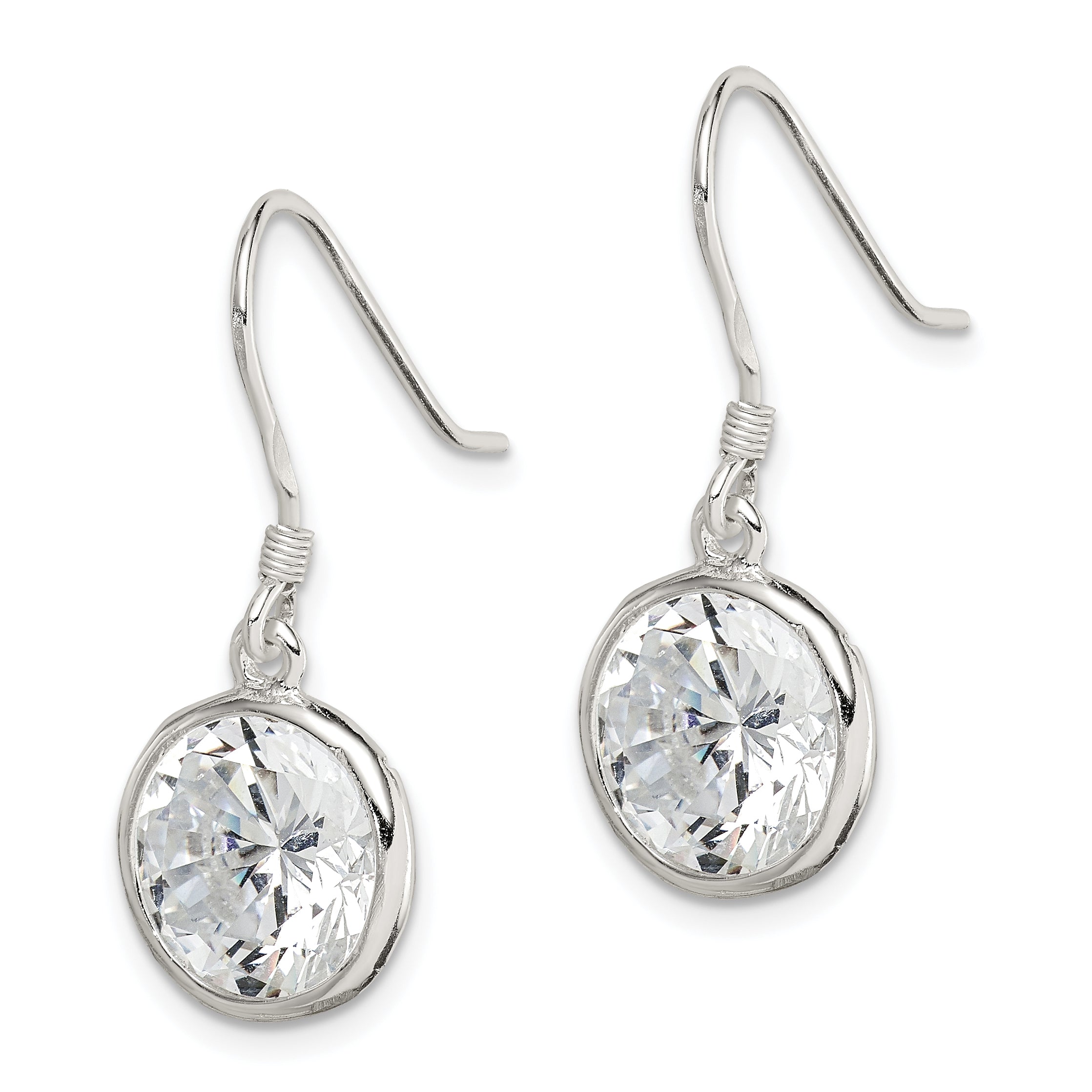 Sterling Silver Polished 11mm Round CZ Bezel Set Dangle Earrings