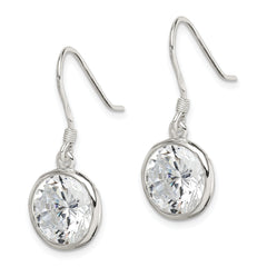 Sterling Silver Polished 11mm Round CZ Bezel Set Dangle Earrings