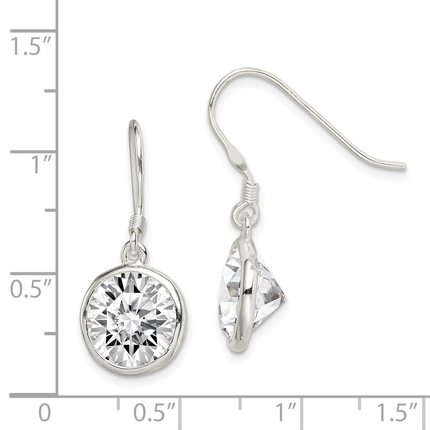 Sterling Silver Polished 11mm Round CZ Bezel Set Dangle Earrings