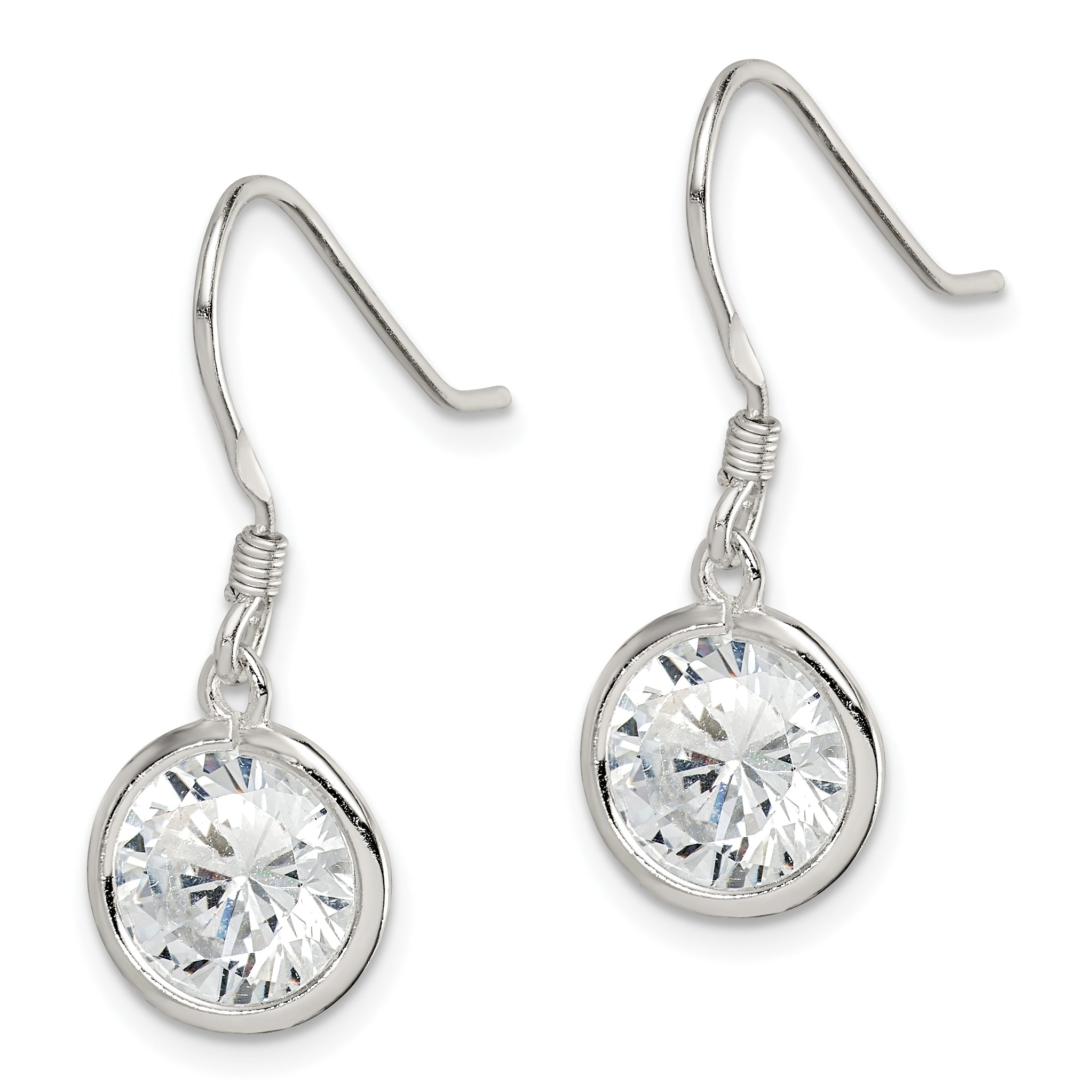 Sterling Silver Rhod-pltd 10mm Round CZ Bezel Set Dangle Earrings Secondary image