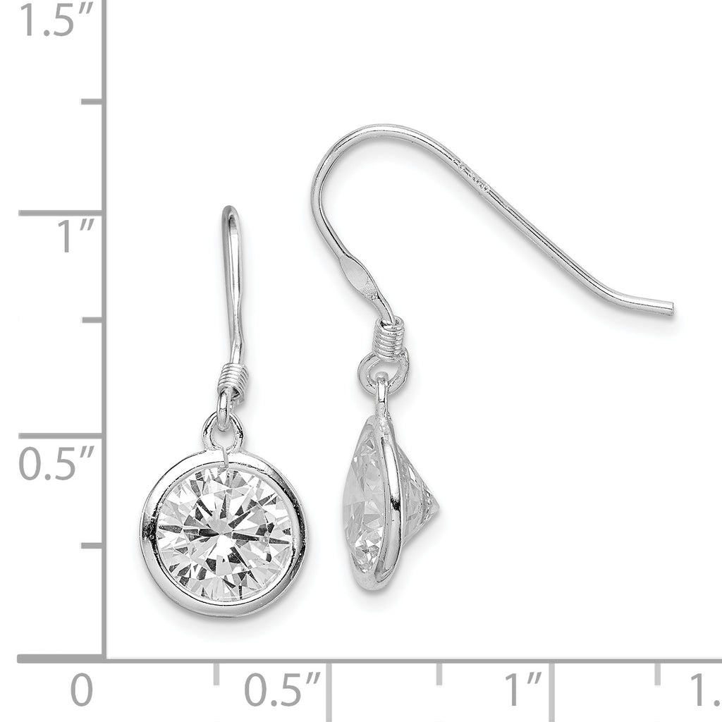 Sterling Silver Rhod-pltd 10mm Round CZ Bezel Set Dangle Earrings