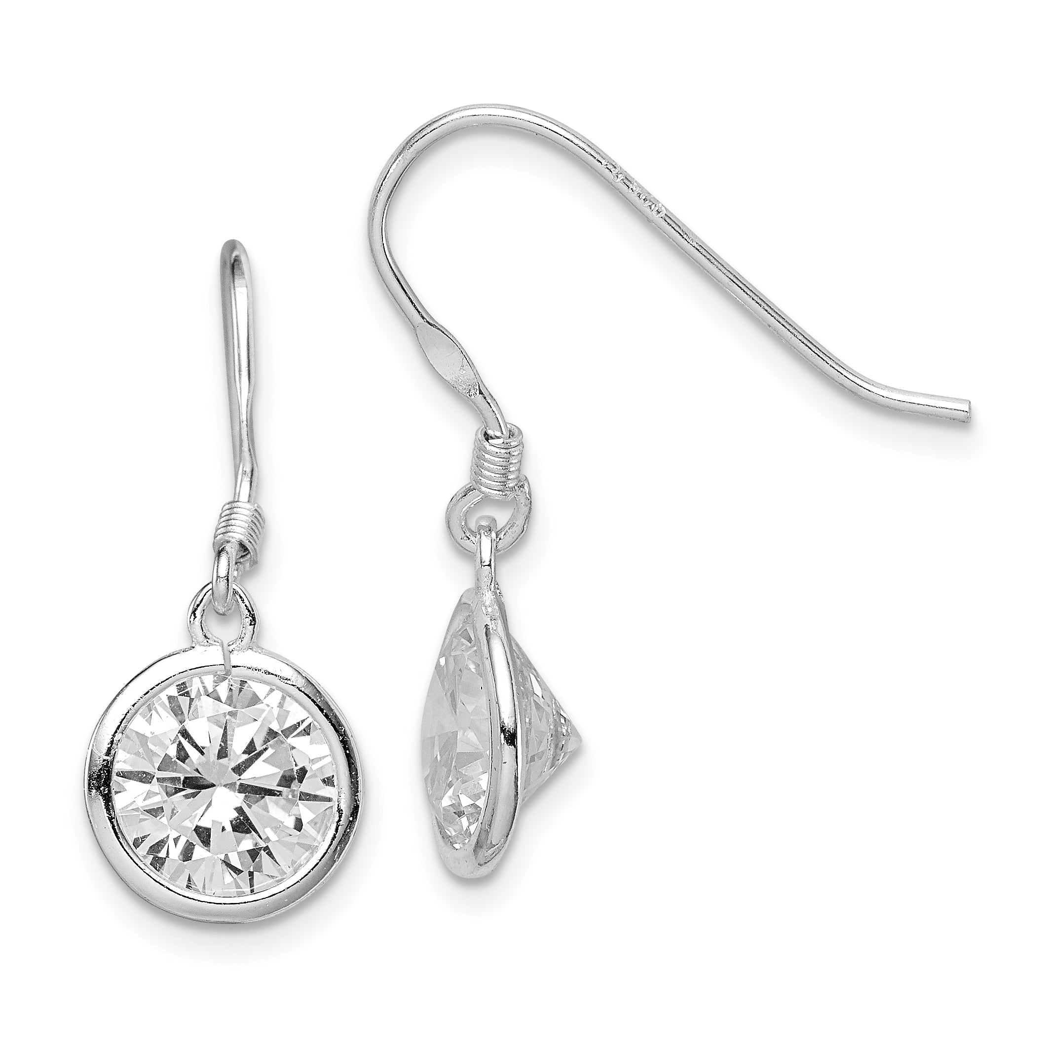 Sterling Silver Rhod-pltd 10mm Round CZ Bezel Set Dangle Earrings Main image