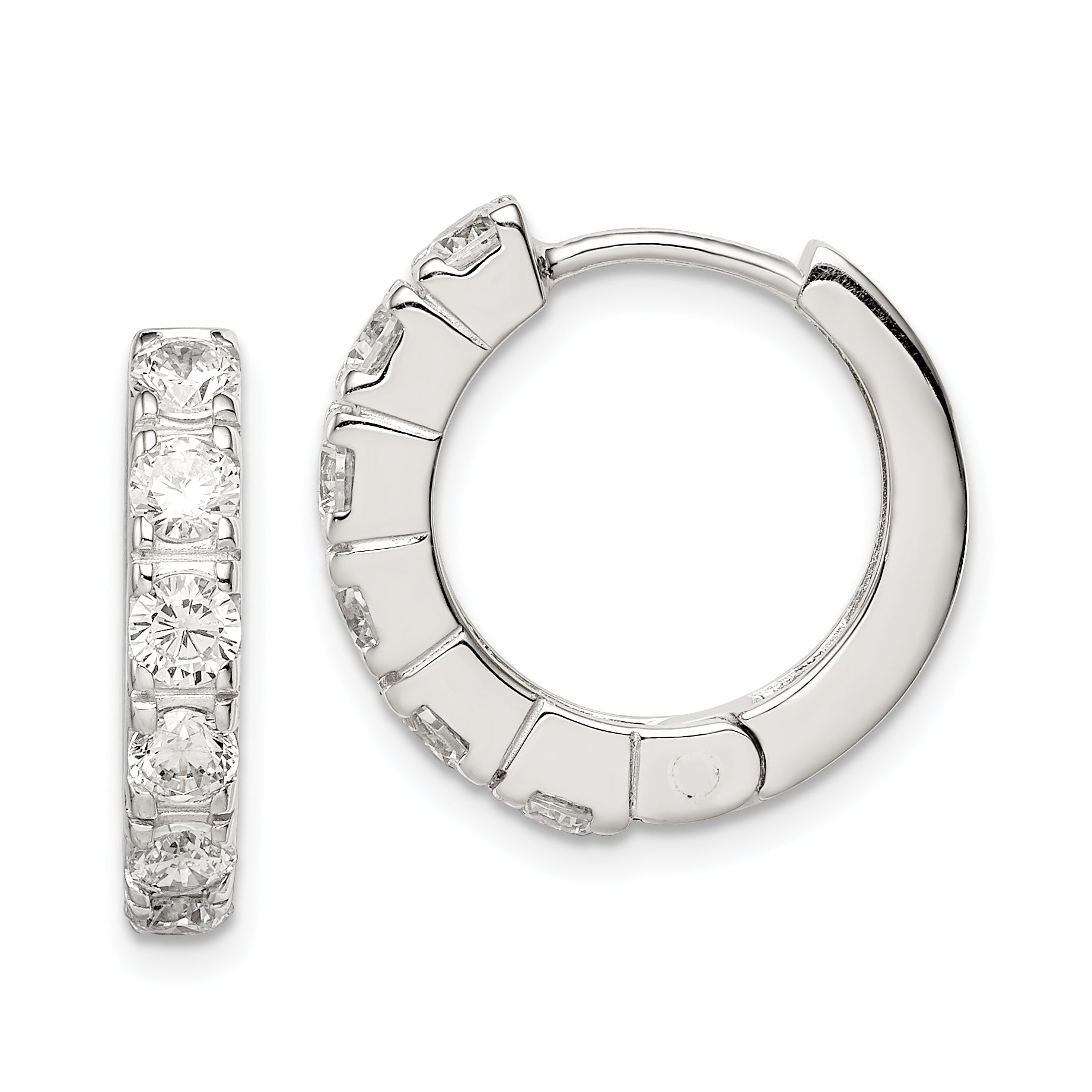 Sterling Silver Rhodium-plated CZ Hinged Hoop Earrings Main image
