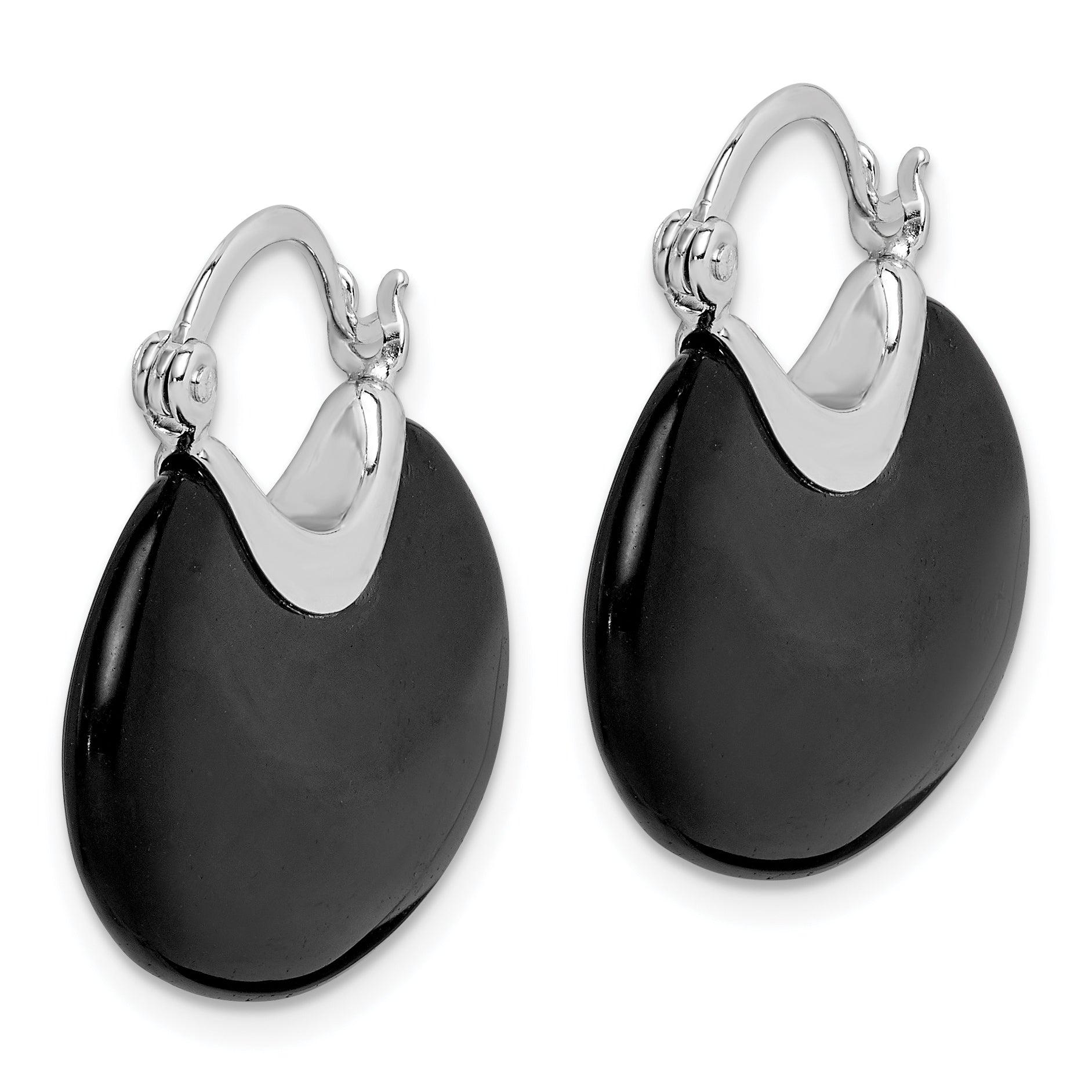 Sterling Silver Rhodium-plated Polished Onyx Hoop Earrings Secondary image
