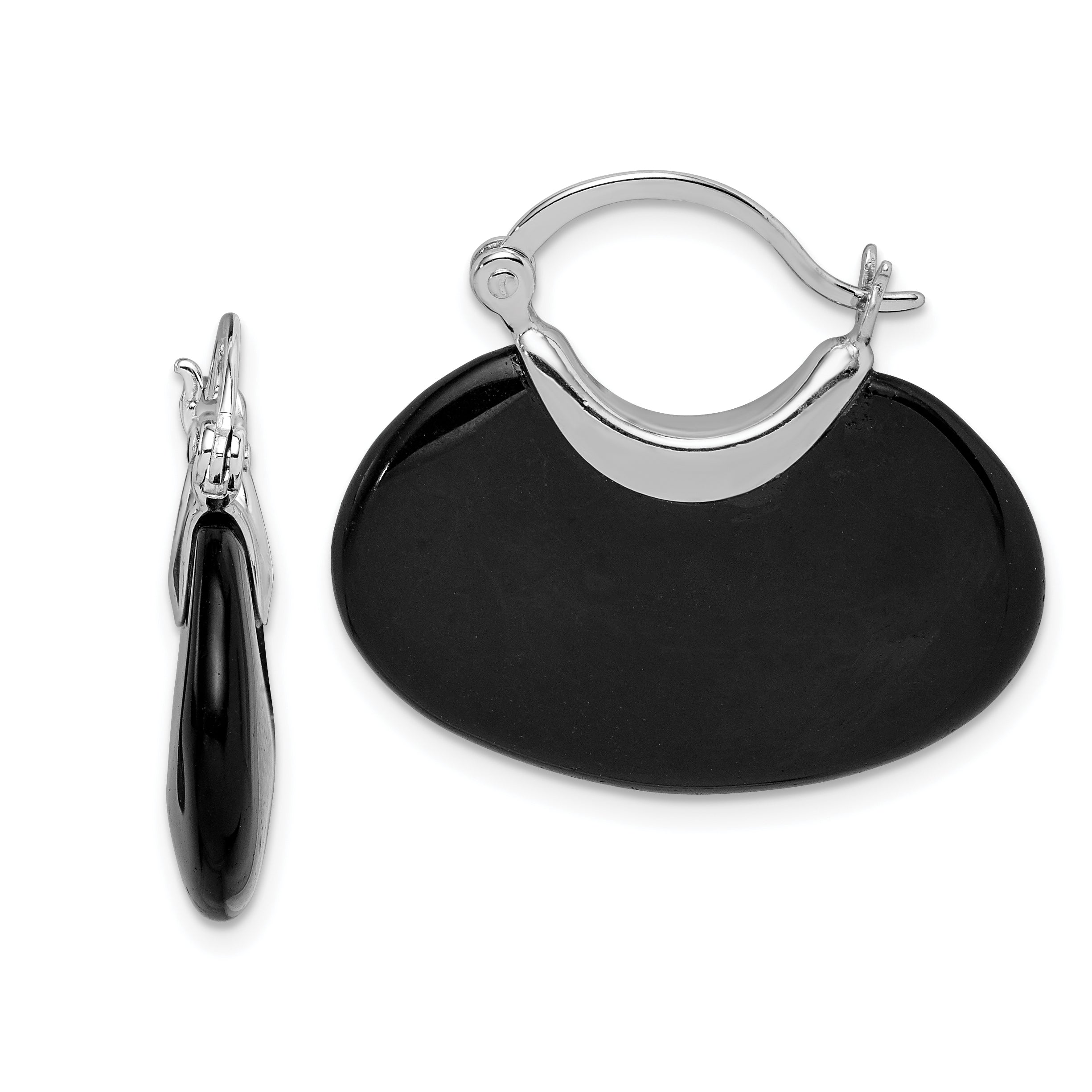 Sterling Silver Rhodium-plated Polished Onyx Hoop Earrings Main image