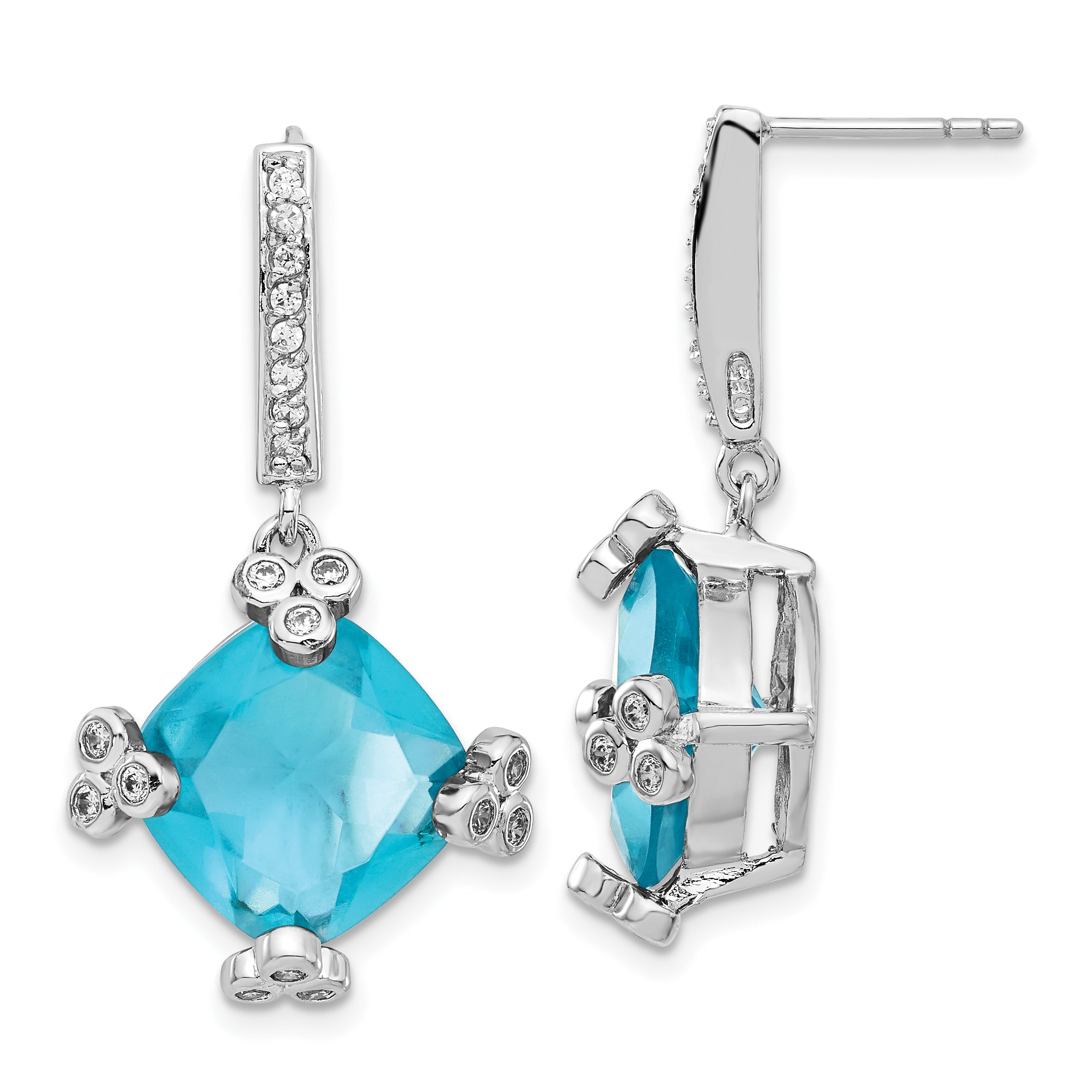 Sterling Silver Blue & Clear CZ Post Dangle Earrings Main image