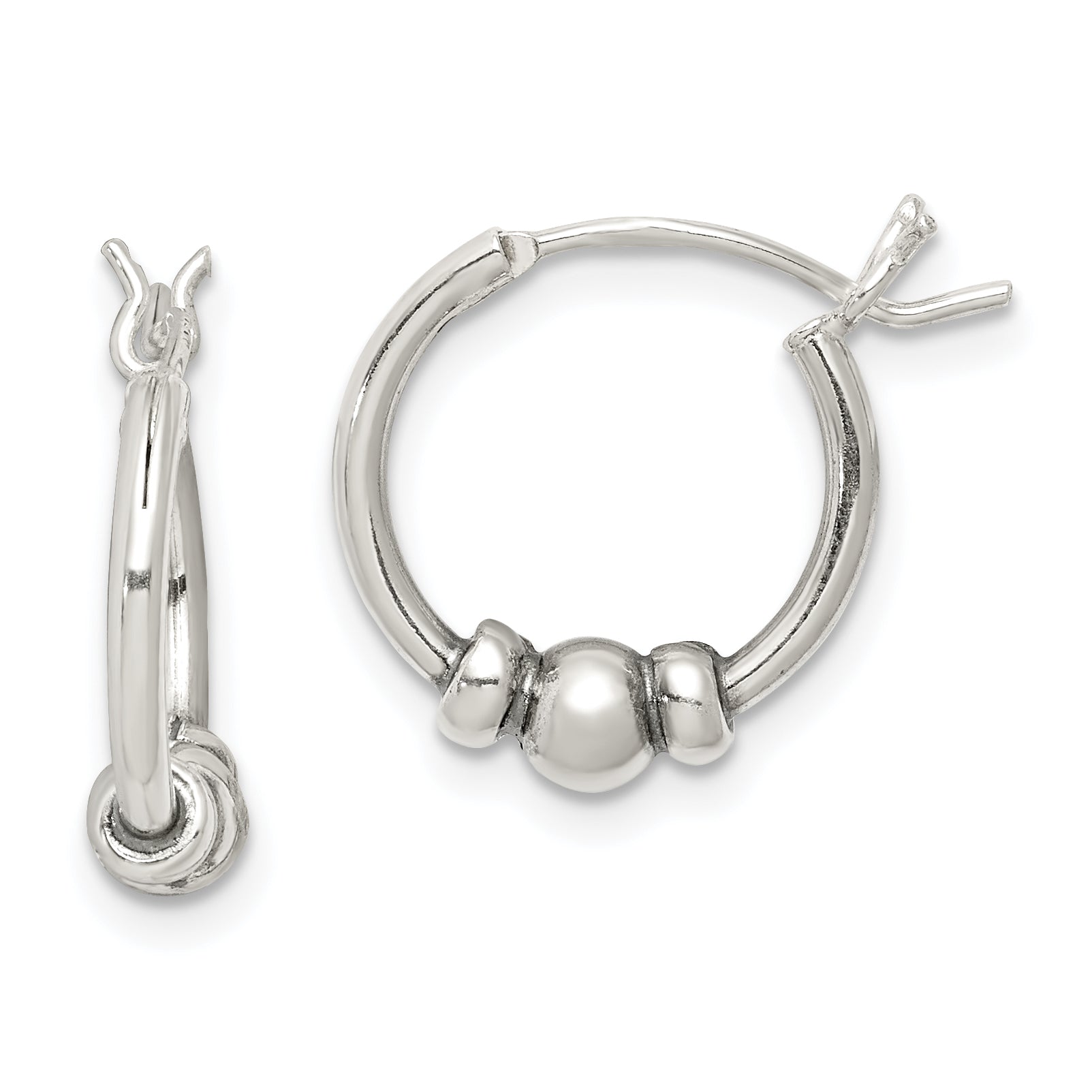 Sterling Silver Antiqued Beaded Hoop Earrings Main image