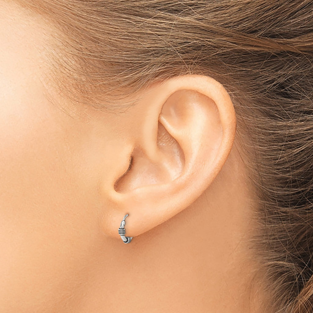Hoop Earrings in Sterling Silver, 11mm Antiqued - Sophia Jewelers