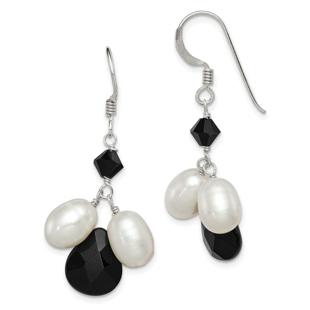Freshwater Pearl Crystal Onyx Dangle Earrings in Sterling Silver - Sophia Jewelers Main image