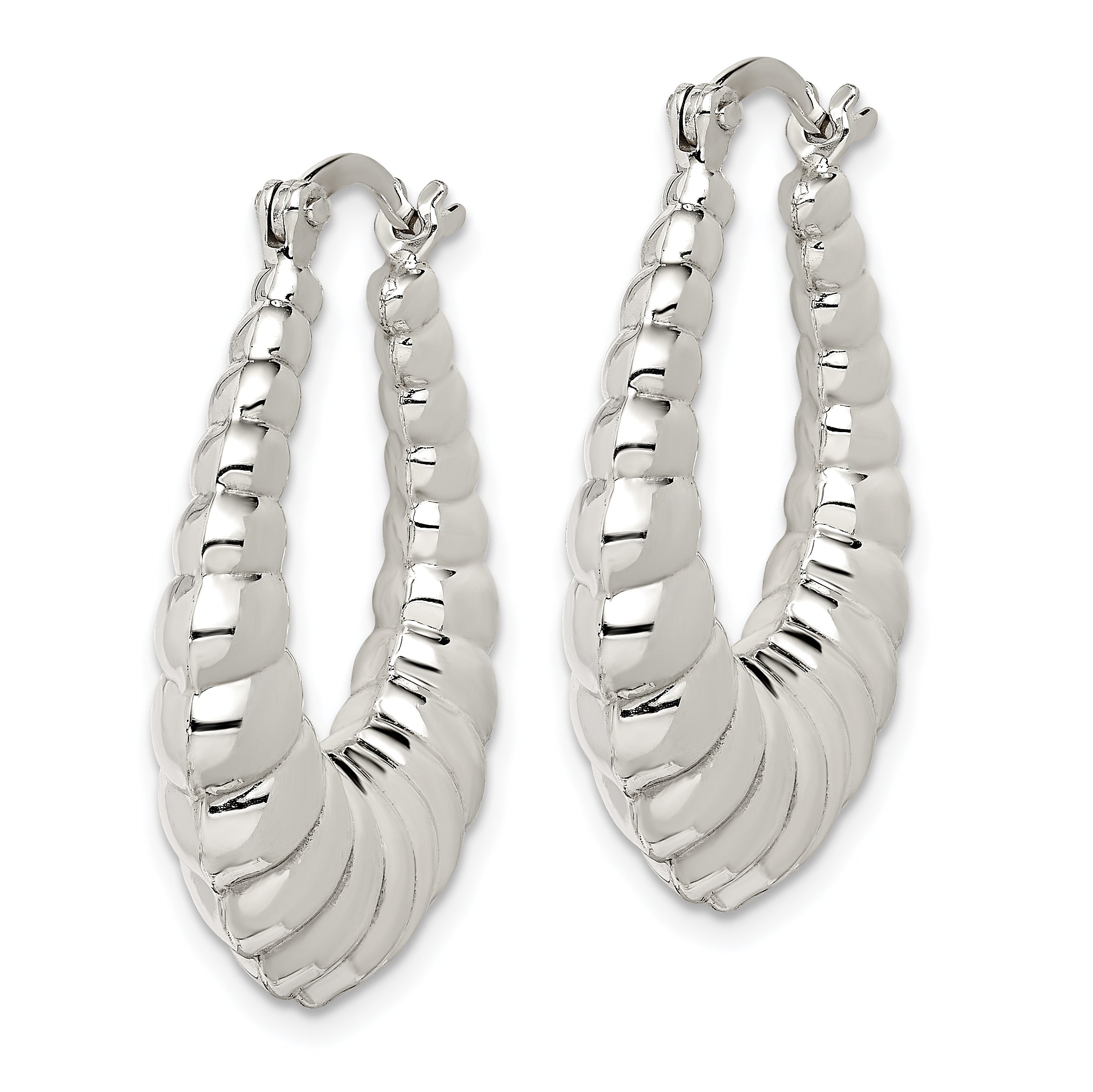 Sterling Silver Rhodium-plated Polished Shrimp Oval Hoop Earrings