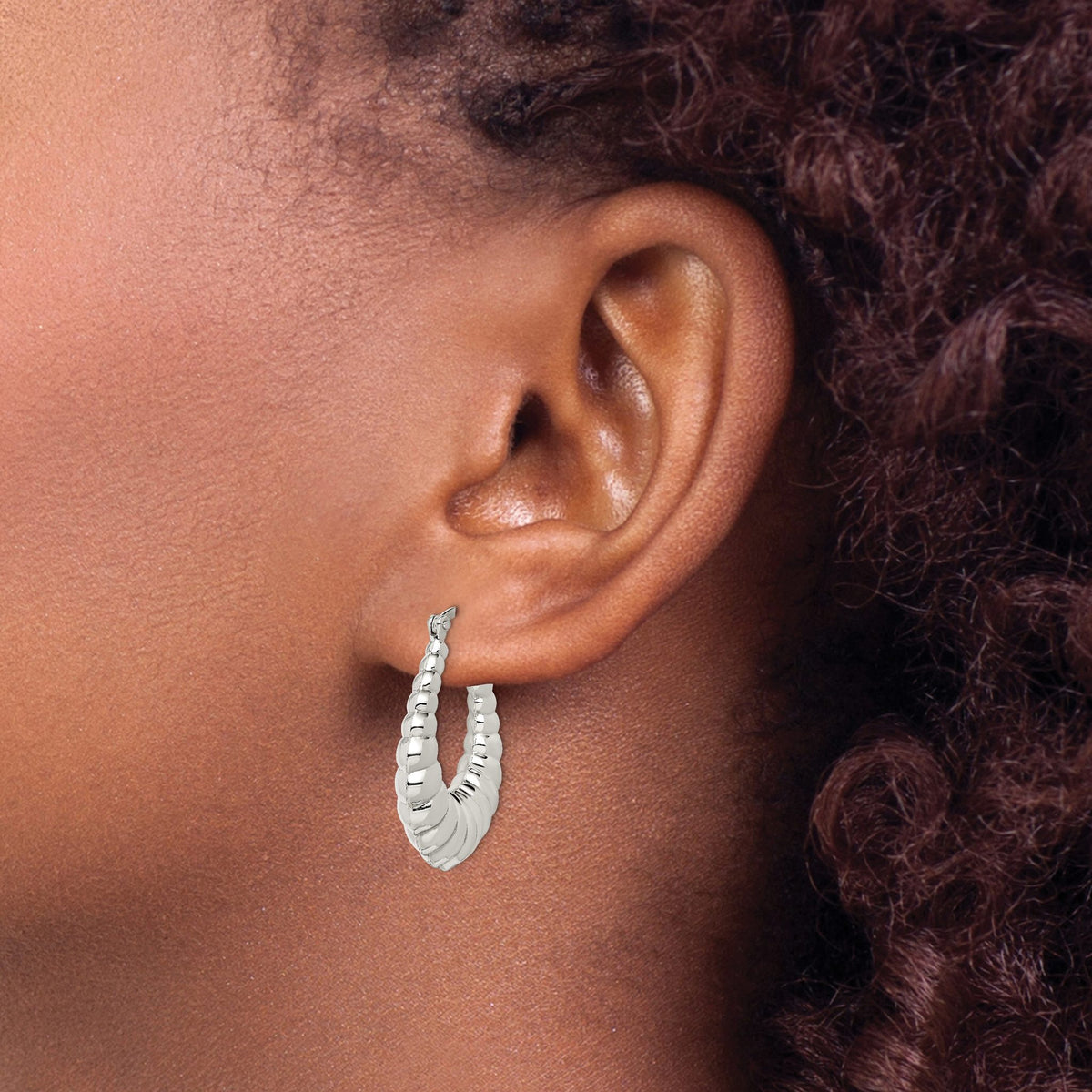 Shrimp Oval Hoop Earrings in Sterling Silver, 31mm - Sophia Jewelers