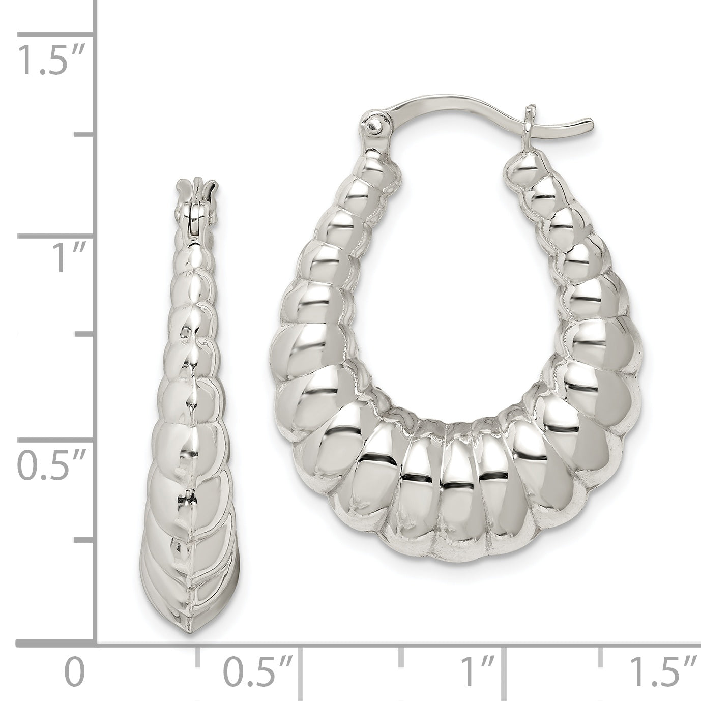 Sterling Silver Rhodium-plated Polished Shrimp Oval Hoop Earrings
