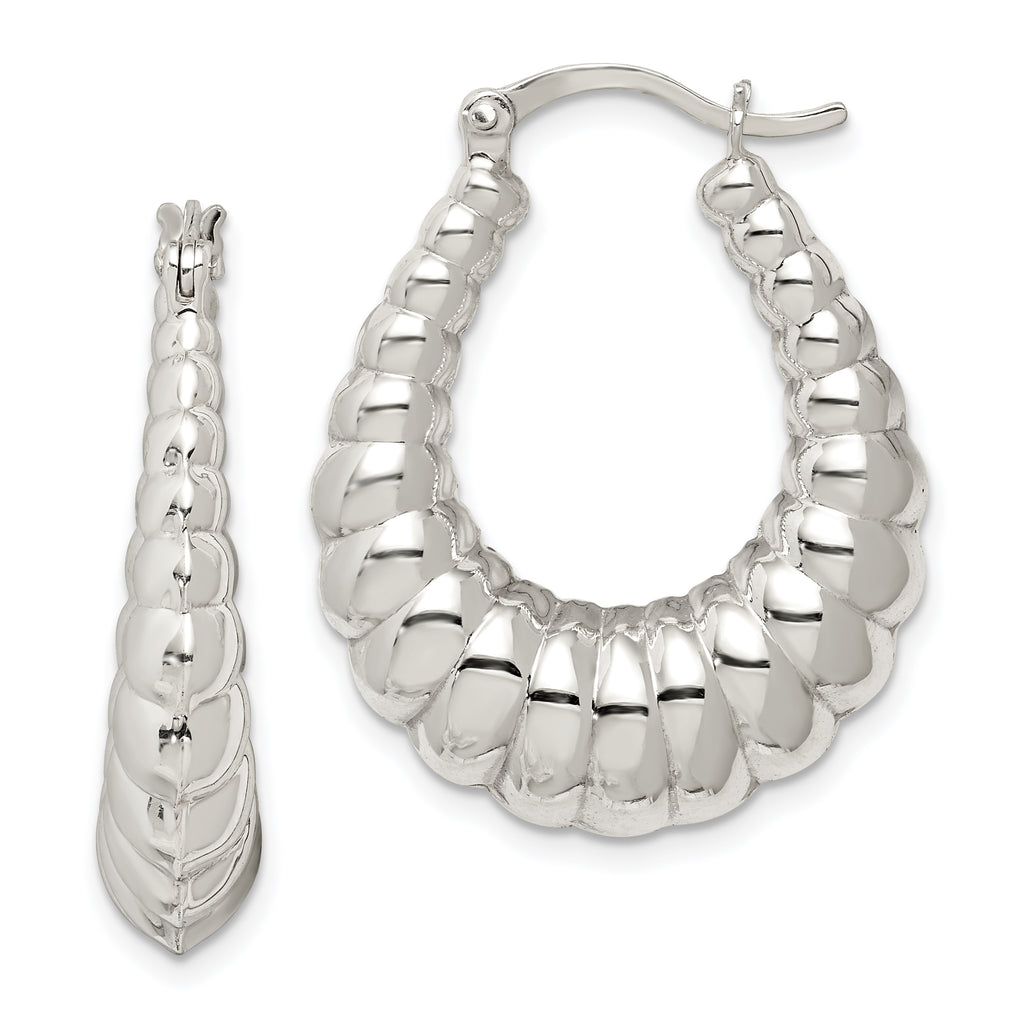 Sterling Silver Rhodium-plated Polished Shrimp Oval Hoop Earrings