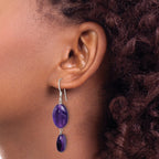 Sterling Silver Polished Amethyst & Dark Purple Jade Oval Dangle Earrings