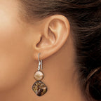 Sterling Silver Polished Brown Mother of Pearl/FWC Pearl Dangle Earrings