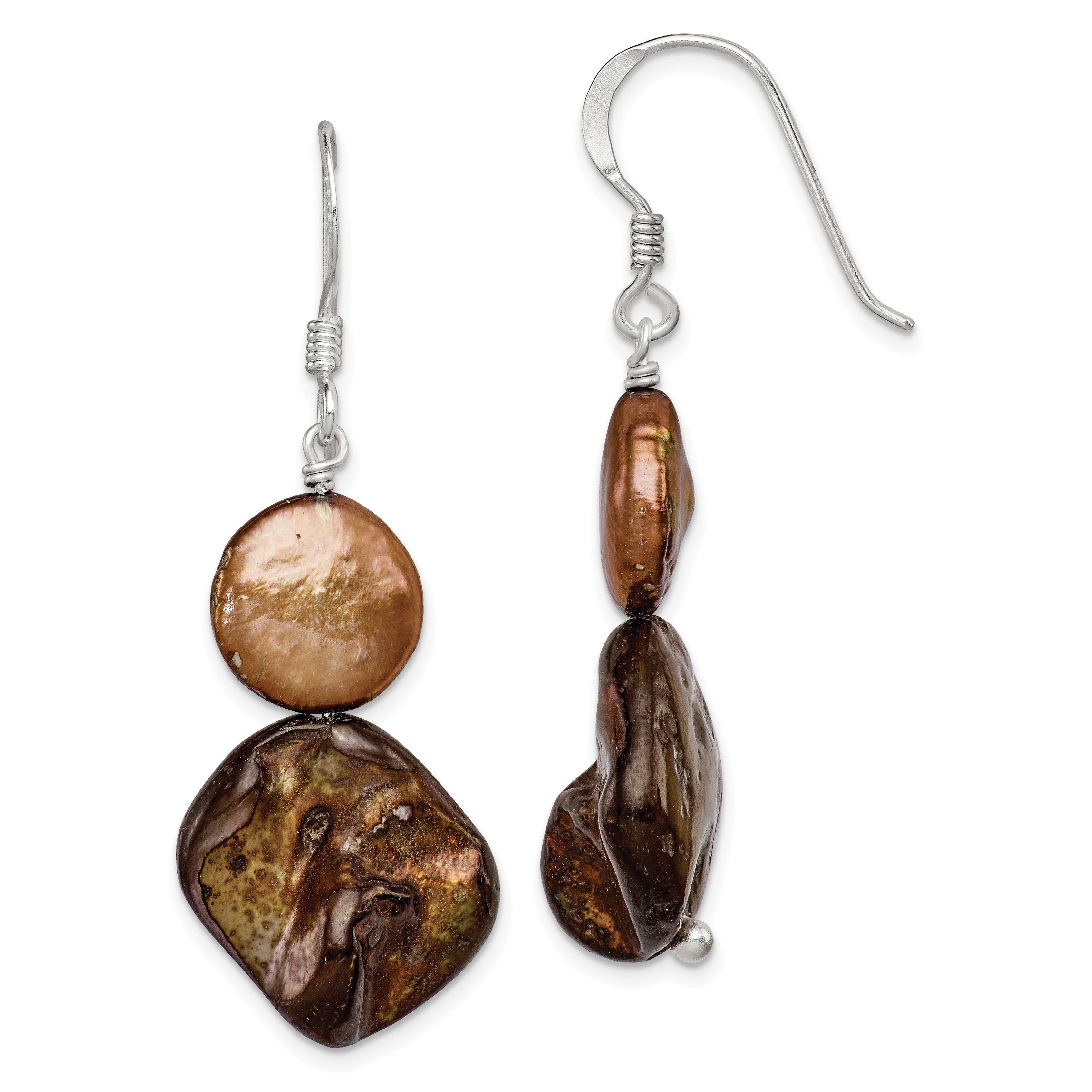 Sterling Silver Polished Brown Mother of Pearl/FWC Pearl Dangle Earrings Main image