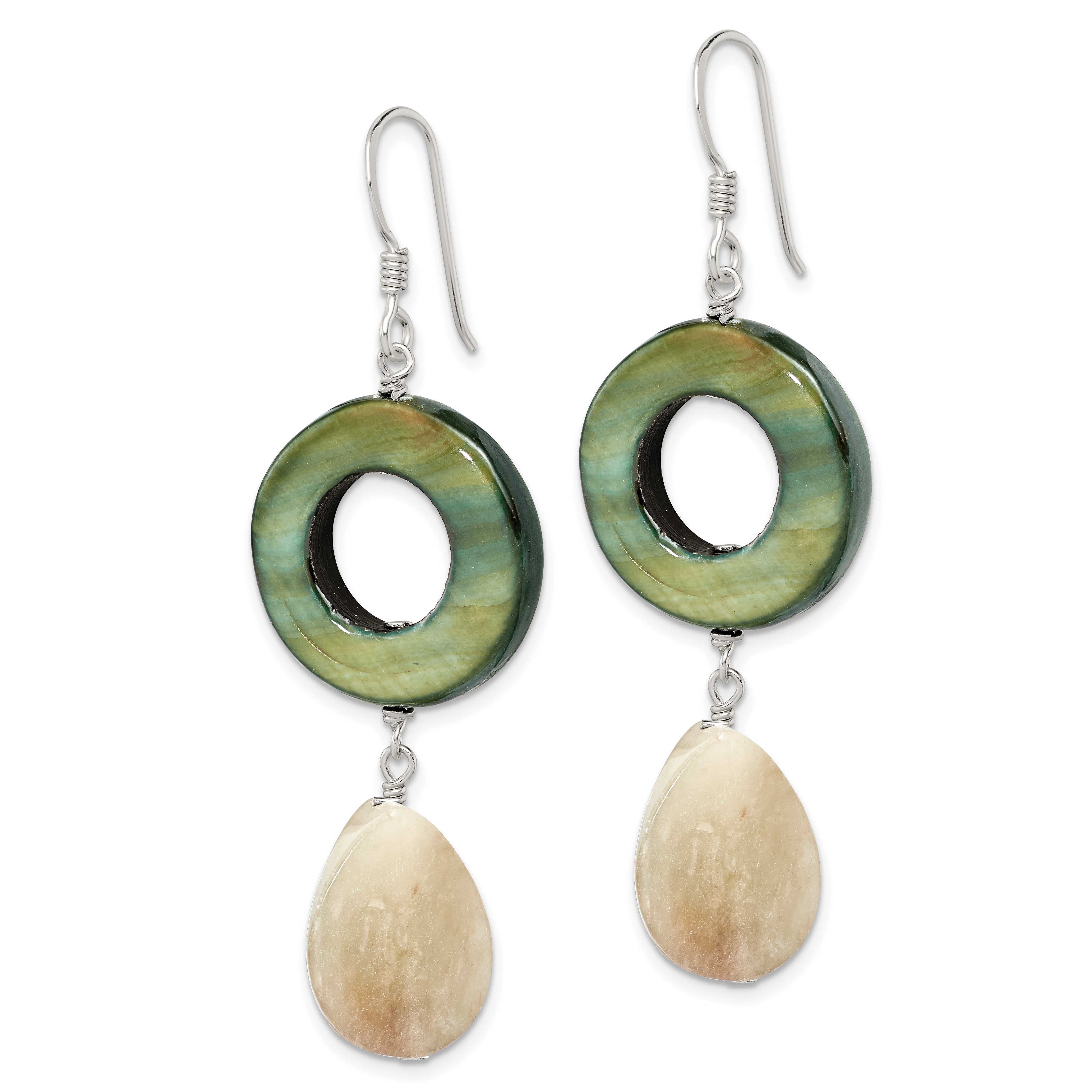 Sterling Silver Polished Jade & Green Mother of Pearl Dangle Earrings Secondary image