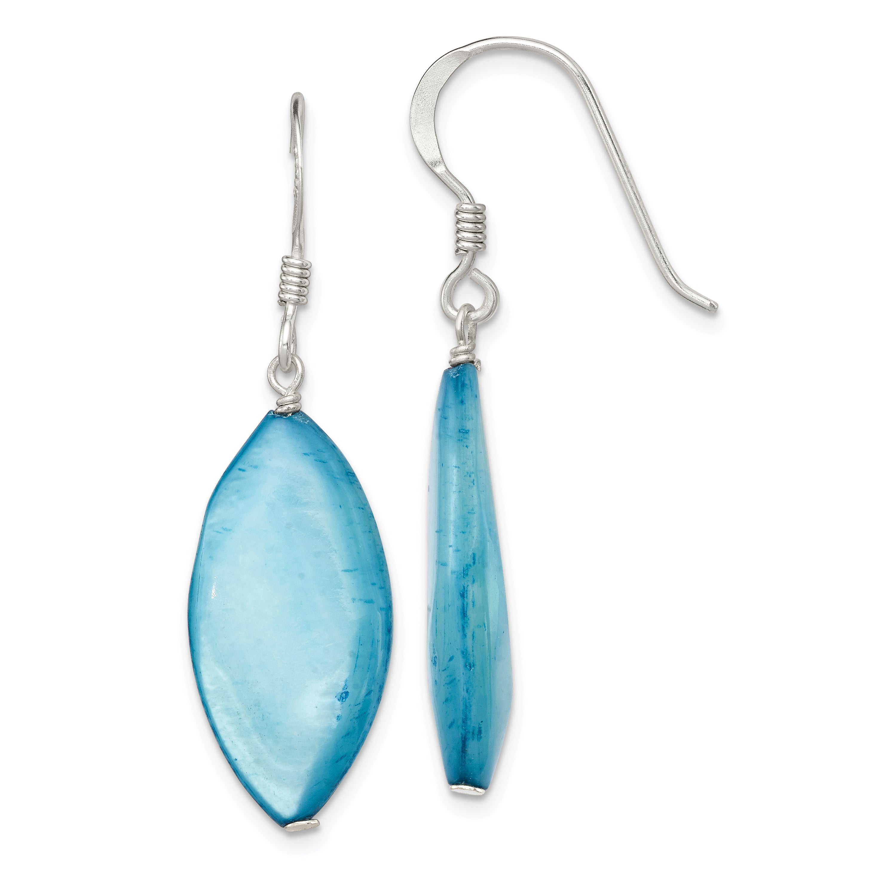 Sterling Silver Polished Blue Mother of Pearl Marquise Dangle Earrings Main image