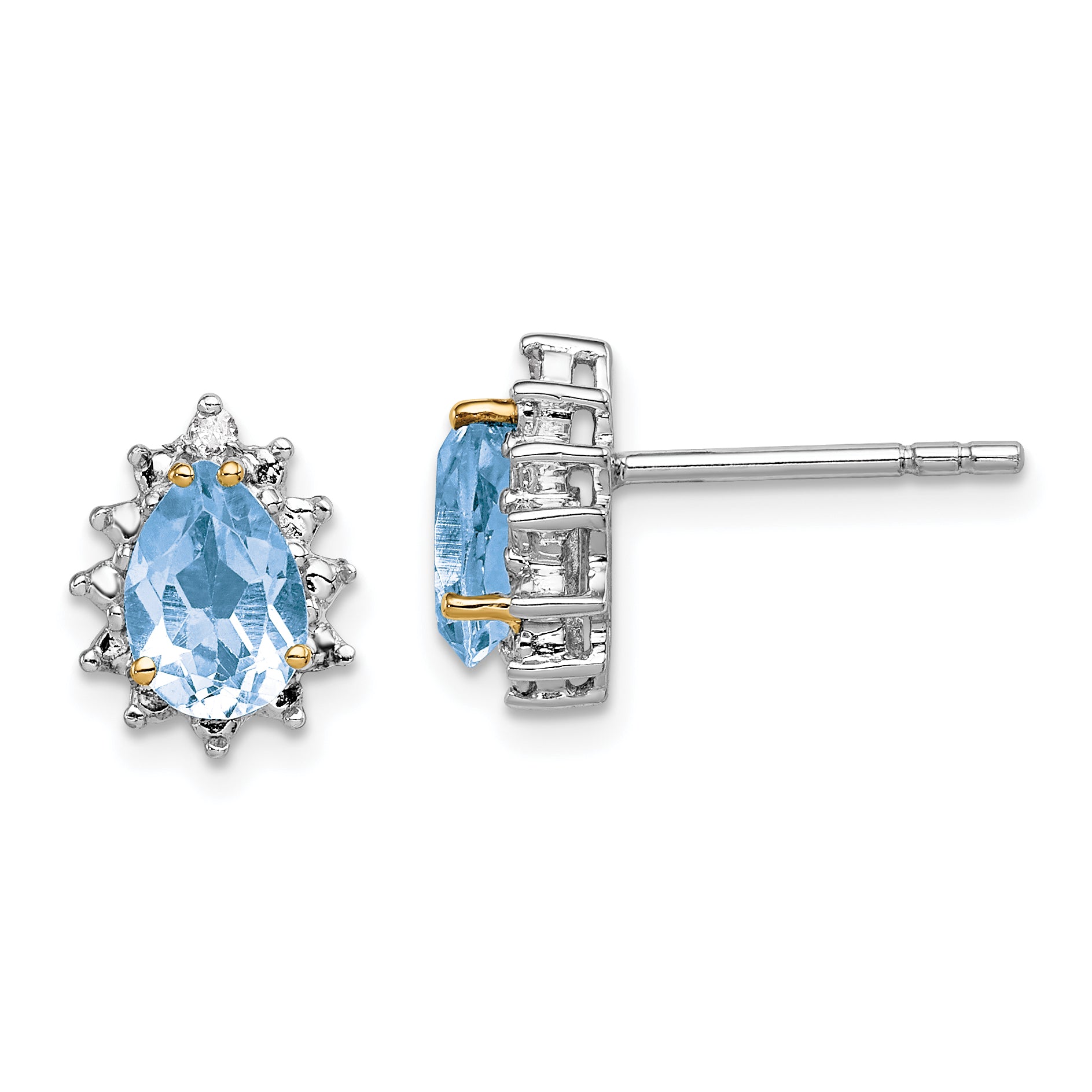 Brilliant Gemstones Sterling Silver with 14K Accent Rhodium-plated Sky Blue Topaz and Diamond Post Earrings Main image