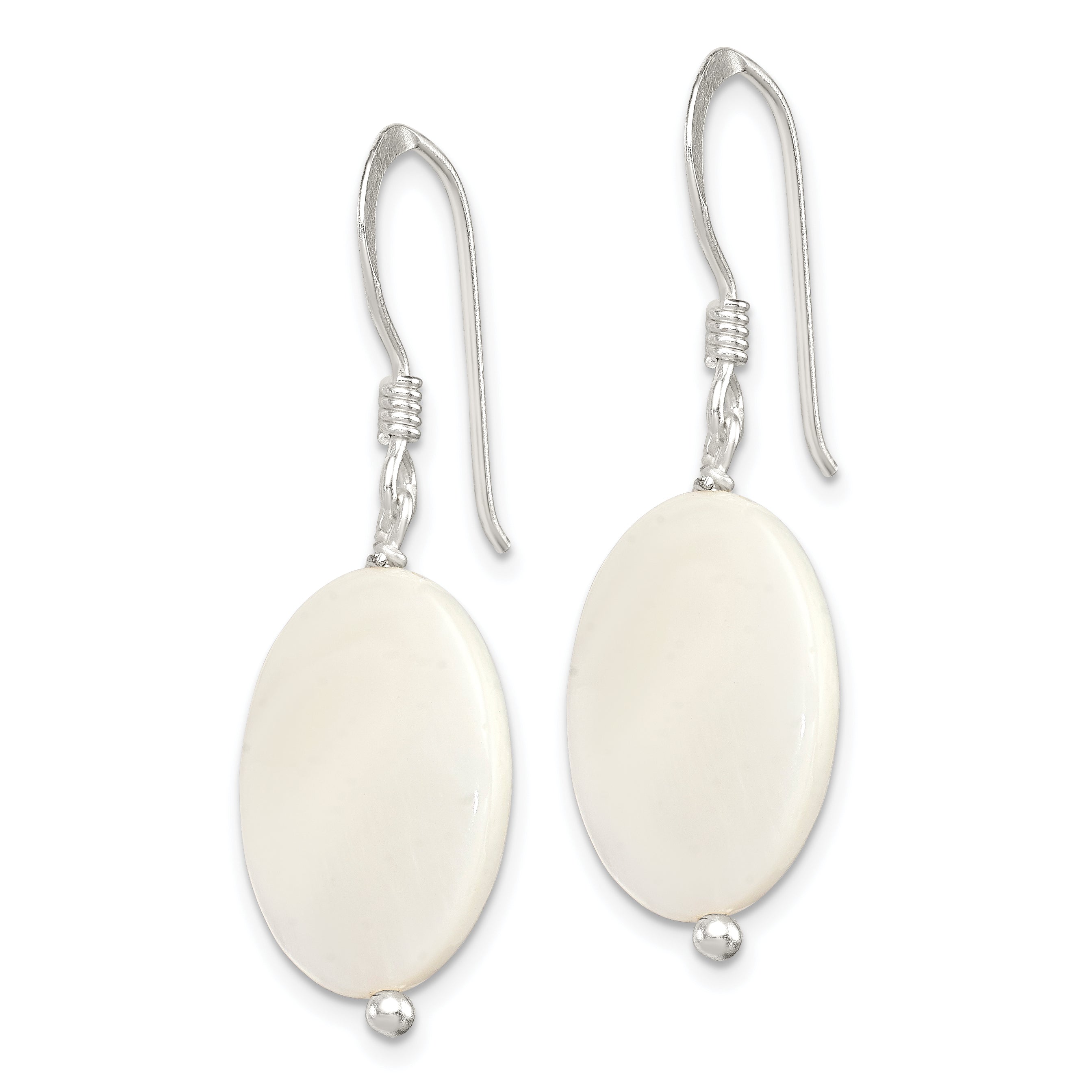 Sterling Silver Polished White Mother of Pearl Oval Dangle Earrings Secondary image