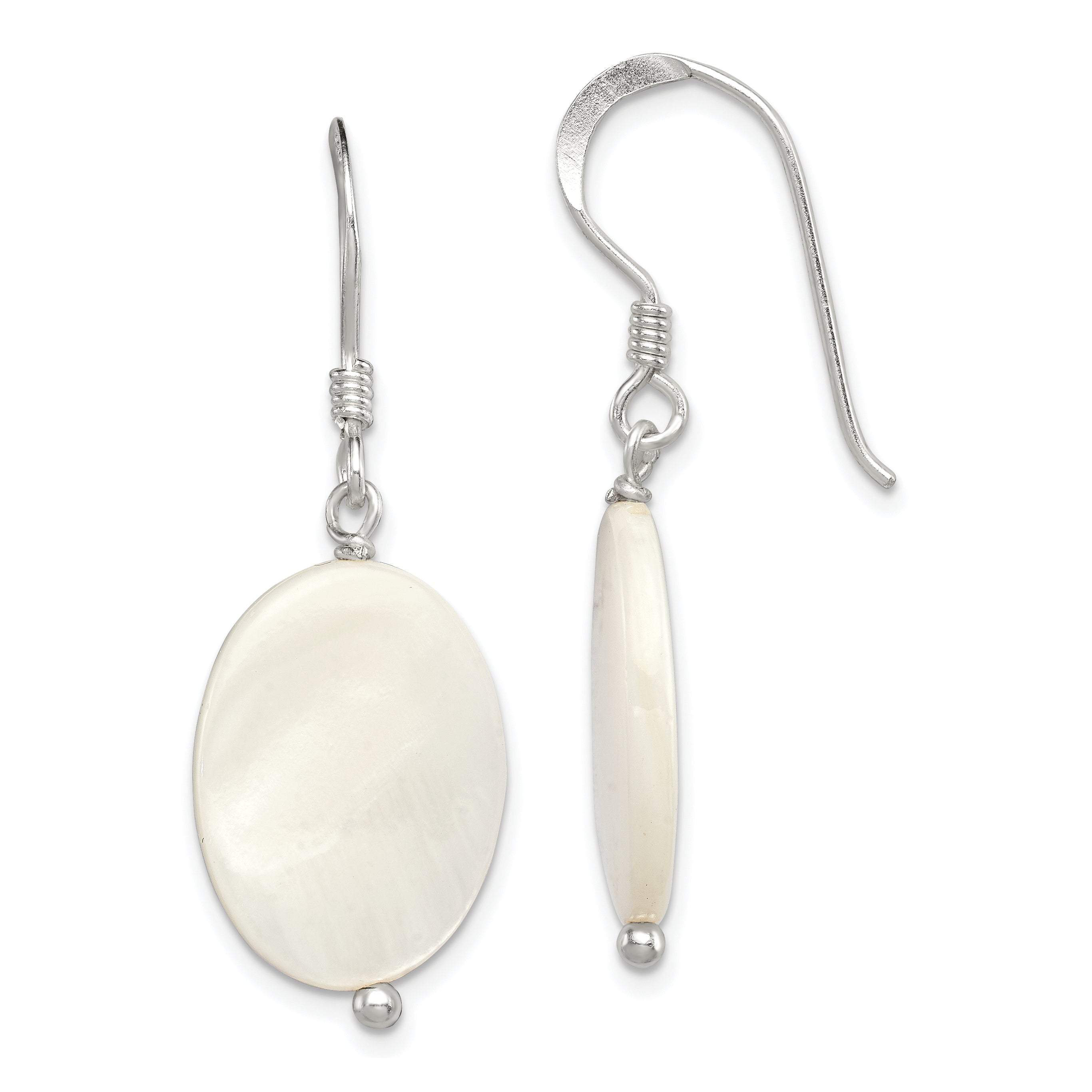 Sterling Silver Polished White Mother of Pearl Oval Dangle Earrings Main image